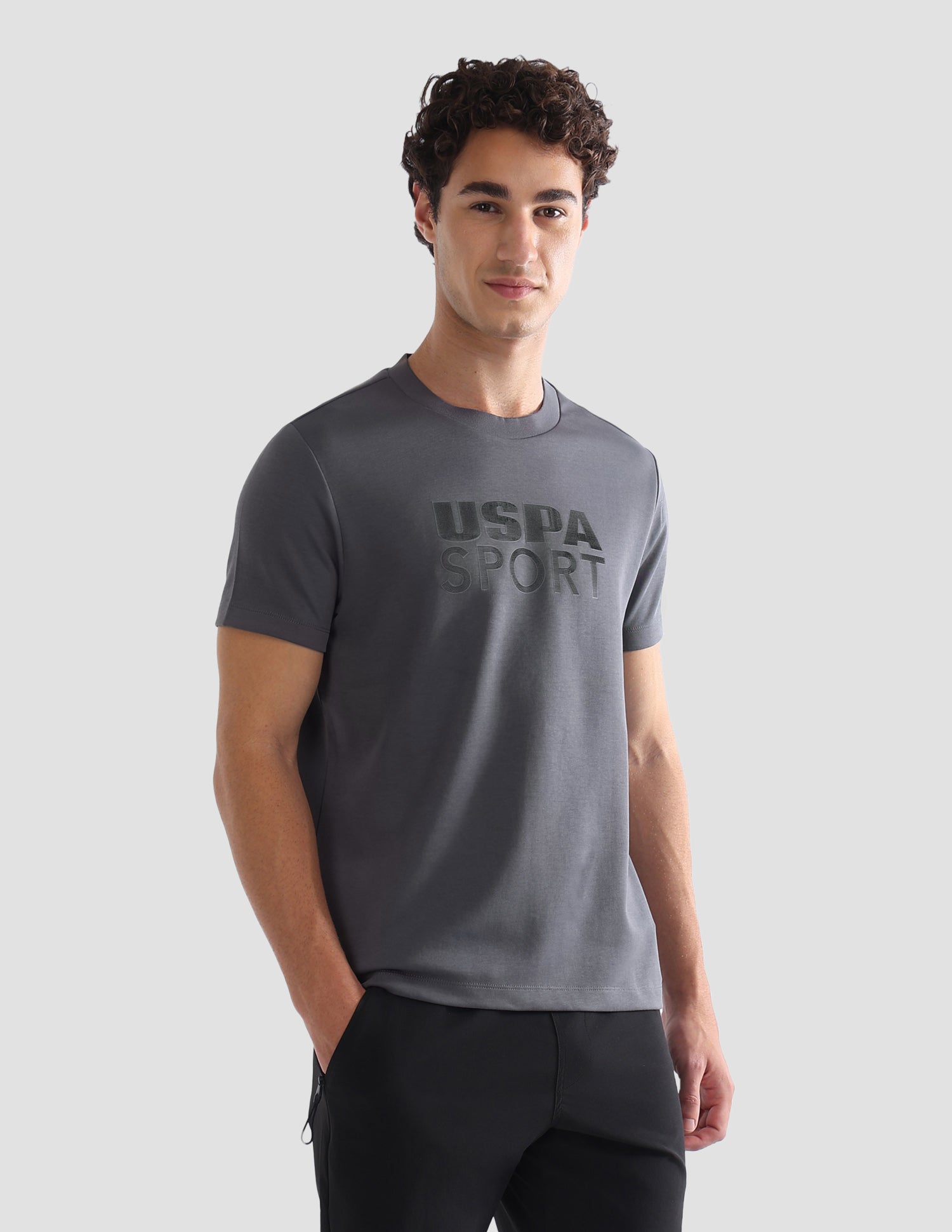 Solid Slim Fit Active T-Shirt Dark Grey - U.S. Polo Assn. India | Large
