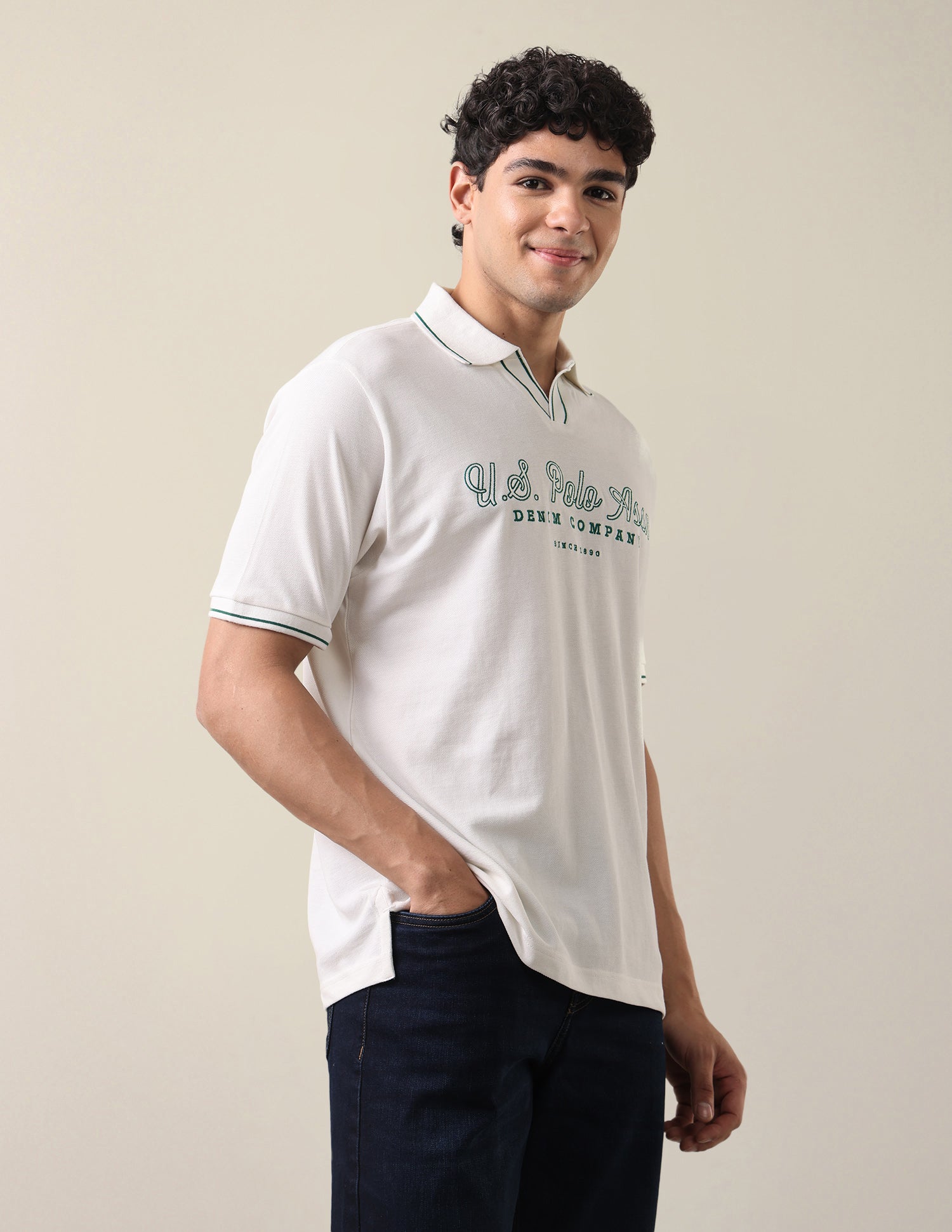 Brand Embroidered Comfort Fit Polo Shirt Ivory - U.S. Polo Assn. India | Large