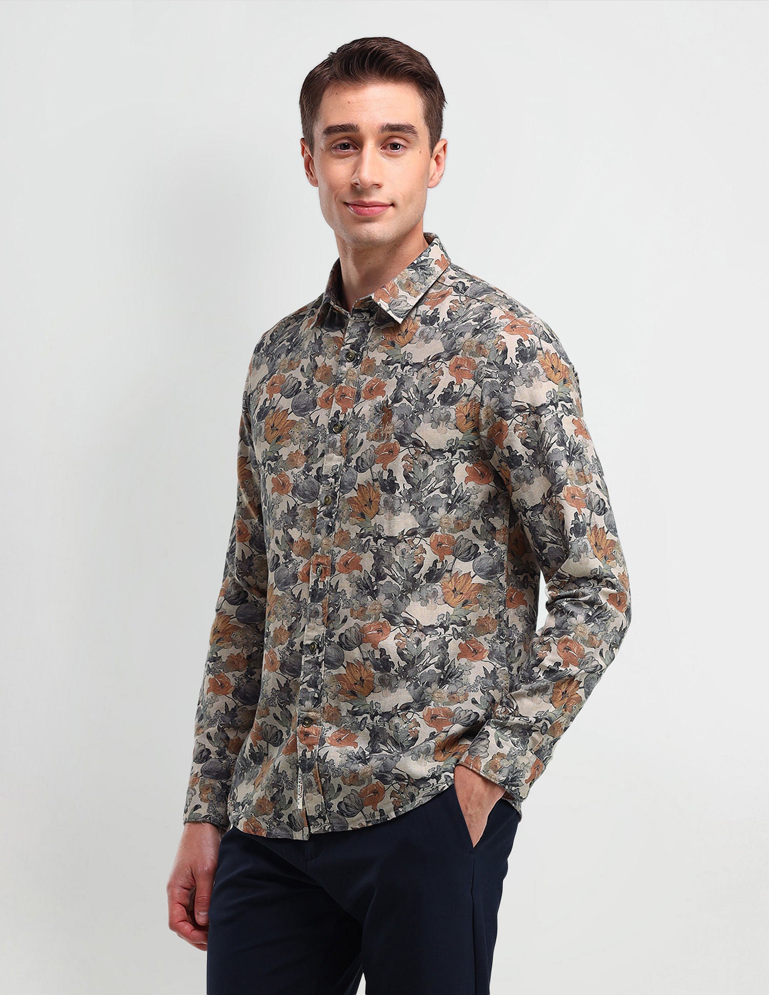 Slim Fit Floral Shirt Grey - U.S. Polo Assn. India | Large