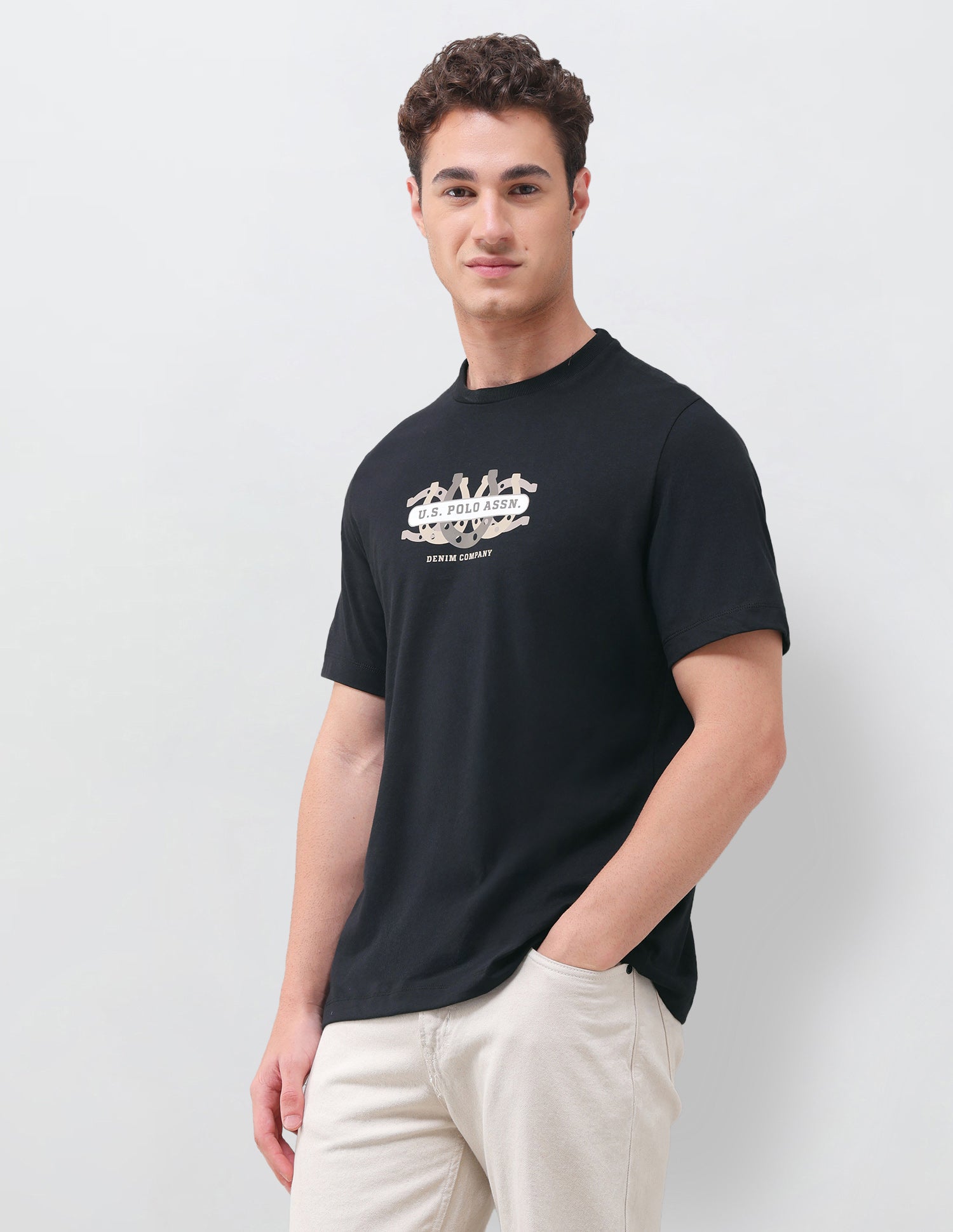 Graphic Brand Printed Relaxed Fit T-Shirt Black - U.S. Polo Assn. India | Large