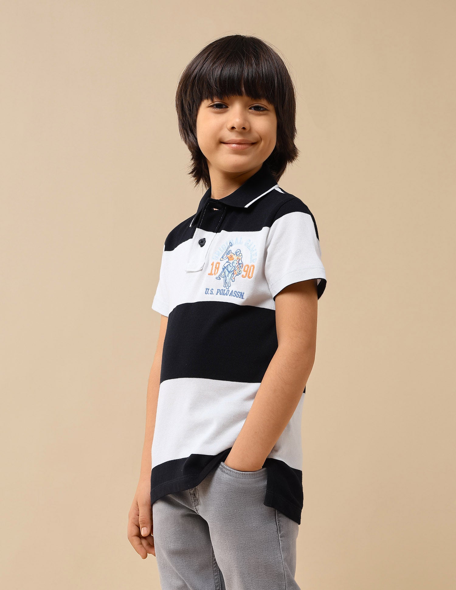 Boys Horizontal Striped Regular Fit Polo Shirt Navy - U.S. POLO ASSN. | Large