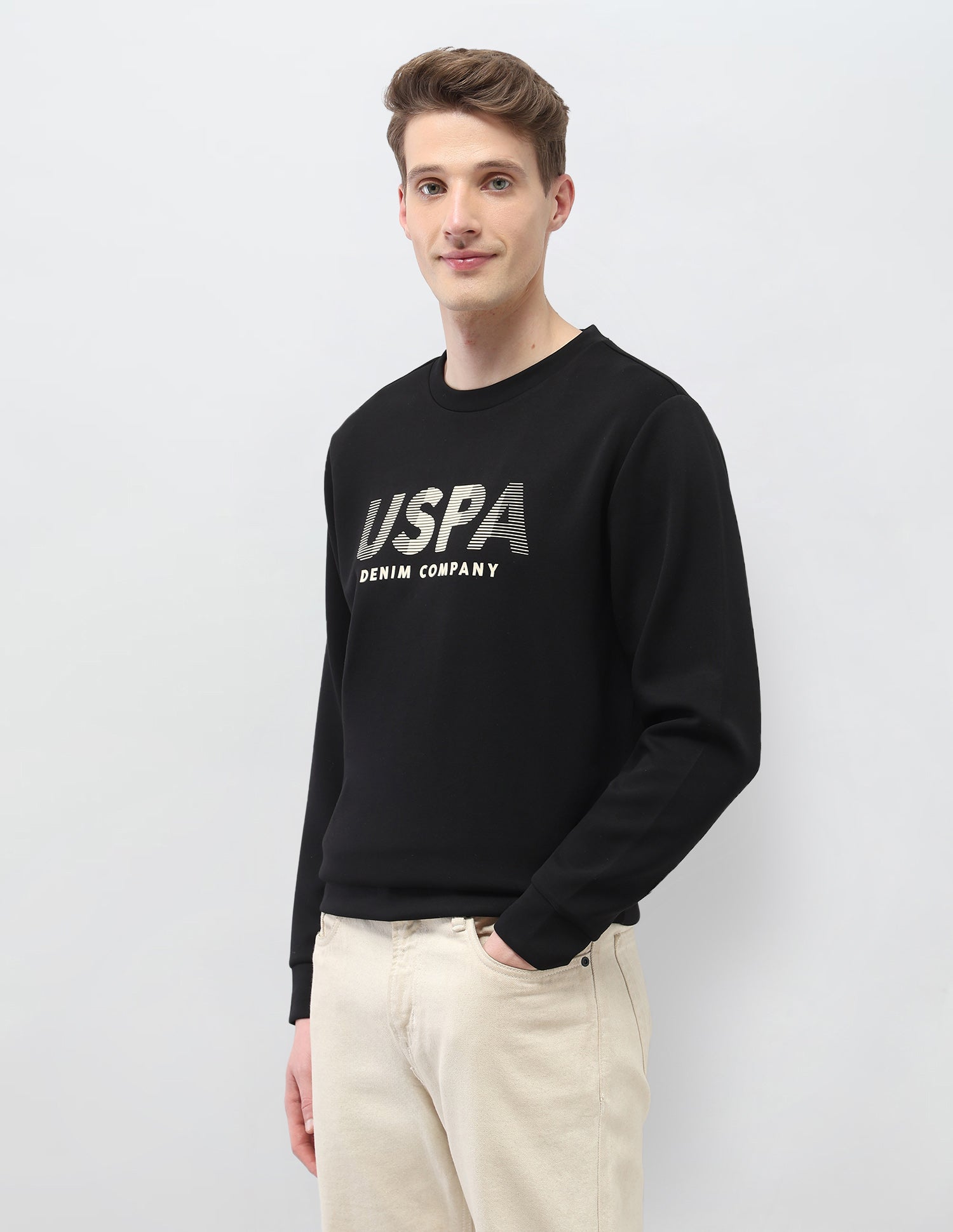 Brand Embossed Regular Fit Sweatshirt Black - U.S. Polo Assn. India | Large