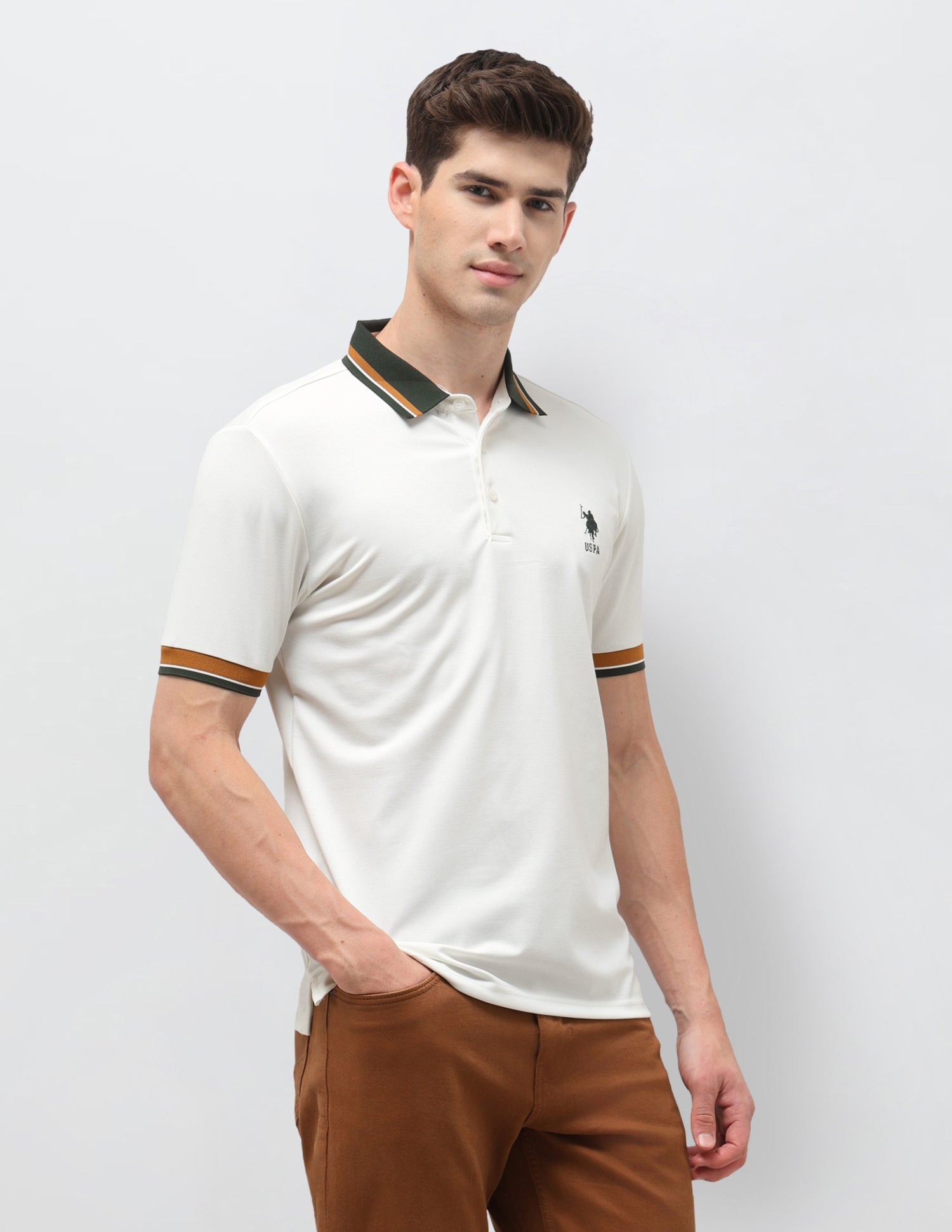 Solid Slim Fit Polo Shirt Off White - U.S. Polo Assn. India | Large