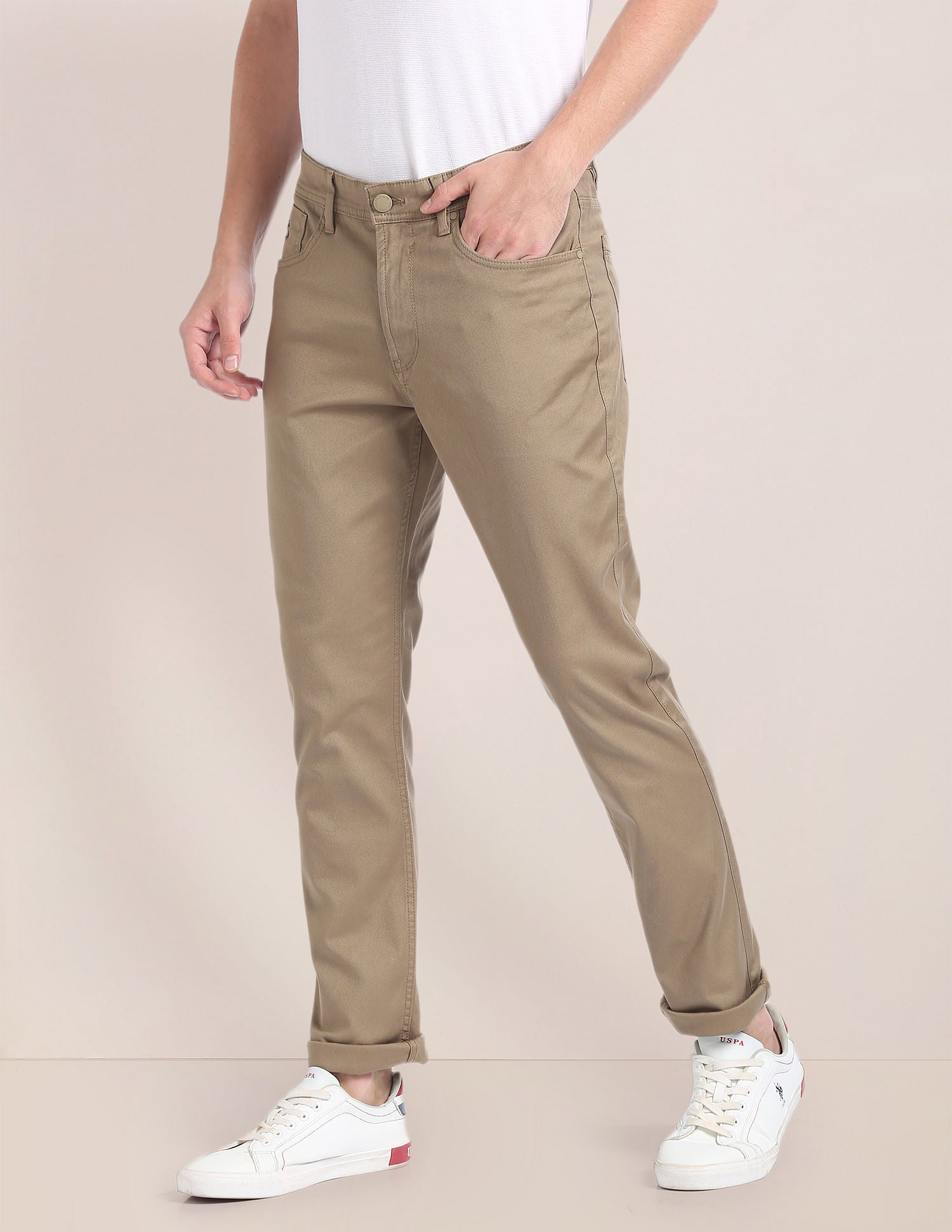 Brandon Slim Tapered Fit Twill Chinos Khaki - U.S. Polo Assn. India | Large