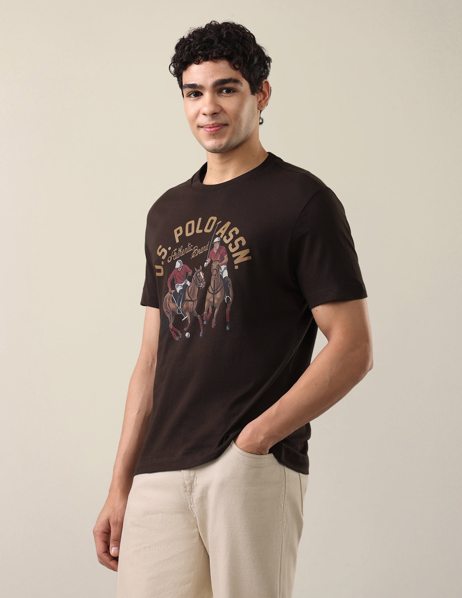 Graphic Brand Printed Slim Fit T-Shirt Dark Brown - U.S. Polo Assn. India | Large