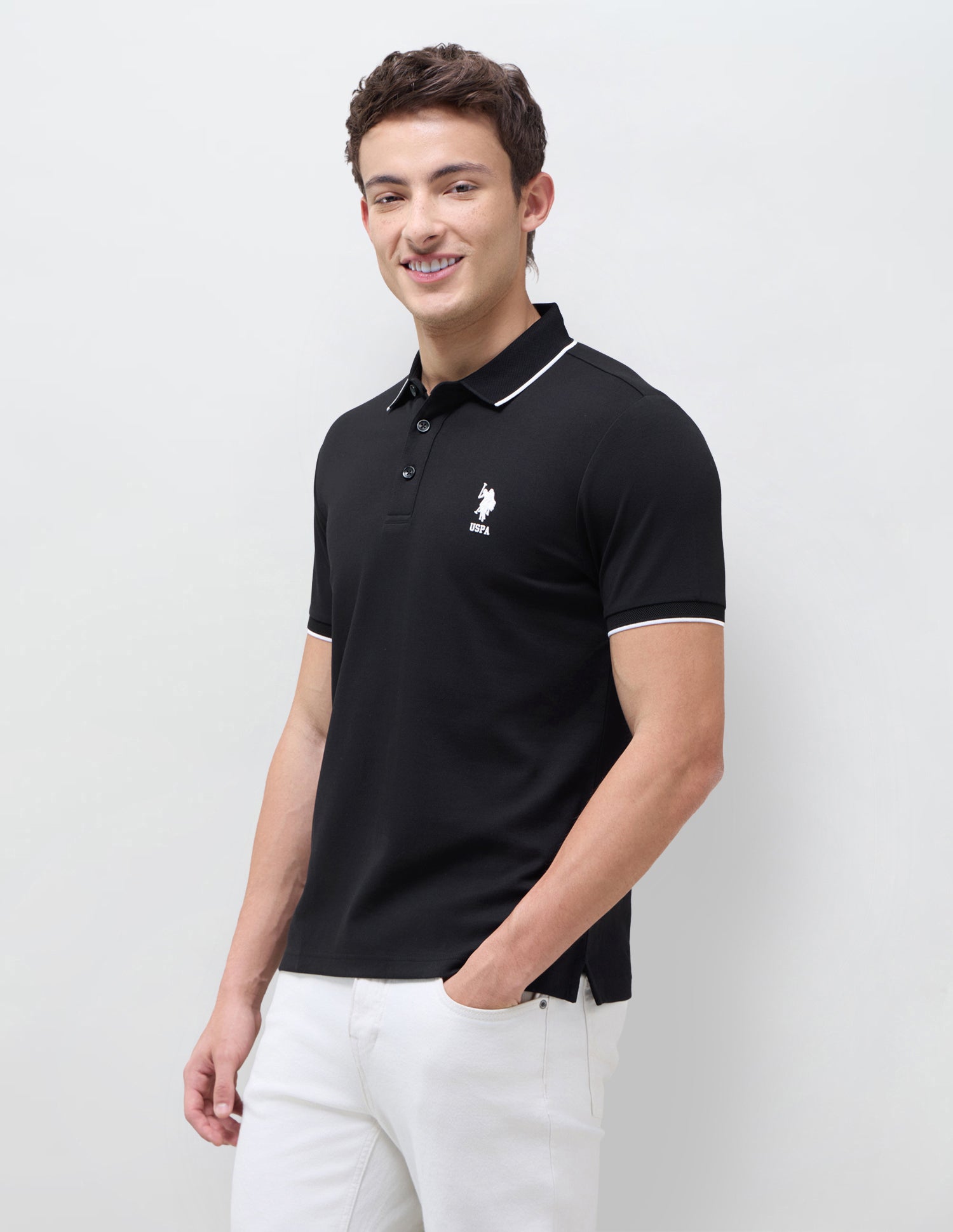 Solid Slim Fit Polo Shirt Black - U.S. Polo Assn. India | Large