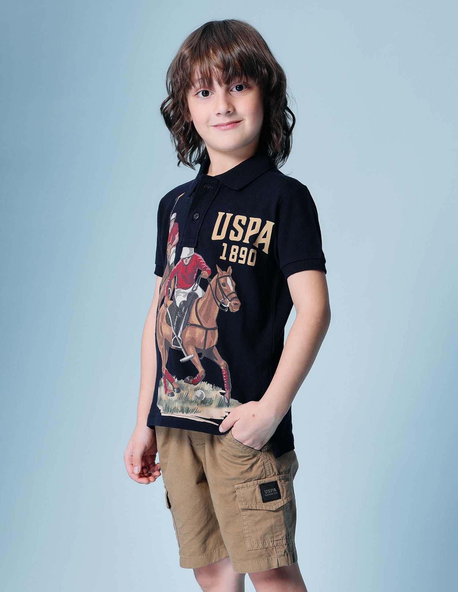 Boys Brand Printed Pure Cotton Polo Shirt Navy - U.S. POLO ASSN. | Large