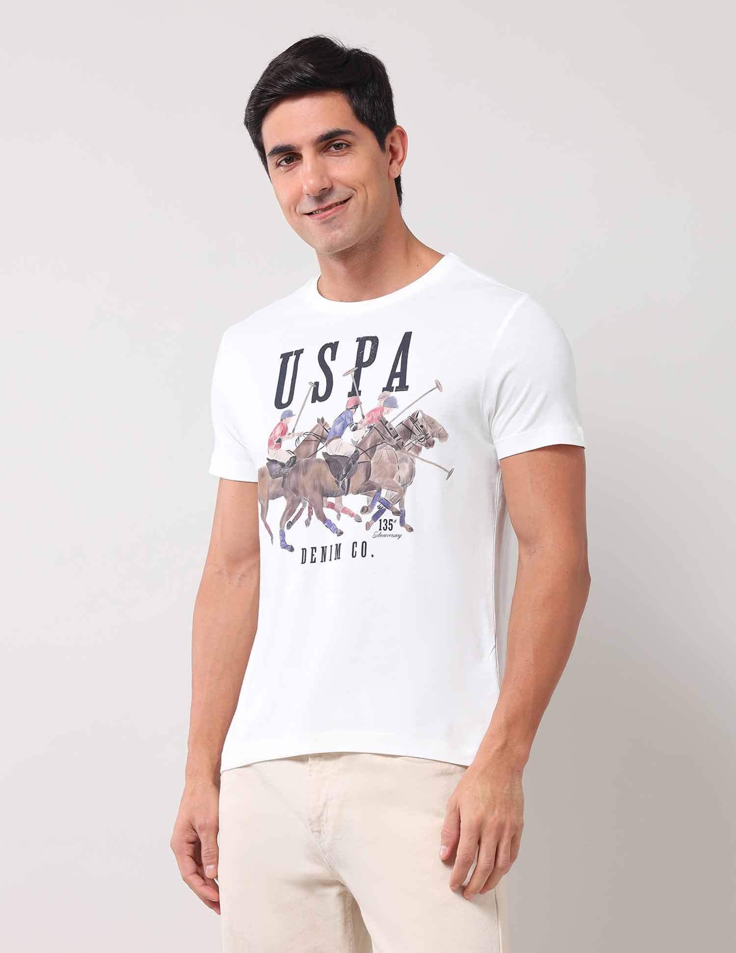 Brand Printed Muscle Fit T-Shirt Ivory - U.S. Polo Assn. India | Large