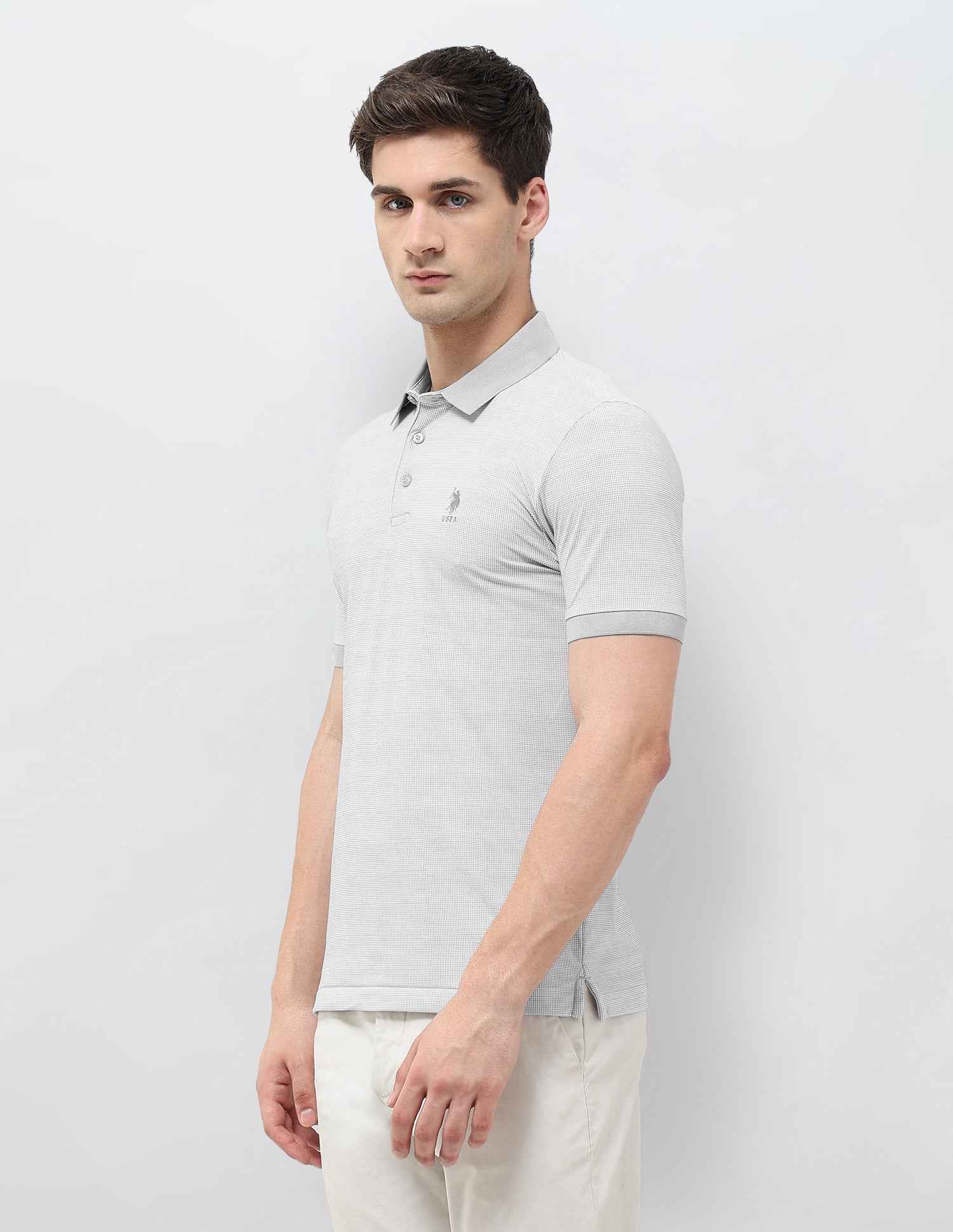 Textured Slim Fit Polo Shirt Light Grey - U.S. Polo Assn. India | Large