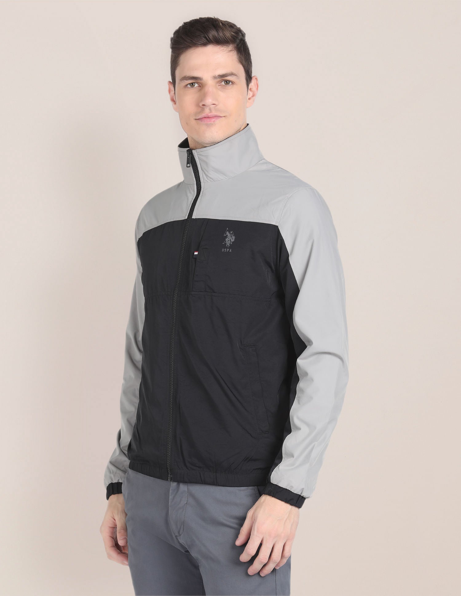 Colour Block Windcheater Jacket Black - U.S. POLO ASSN. | Large