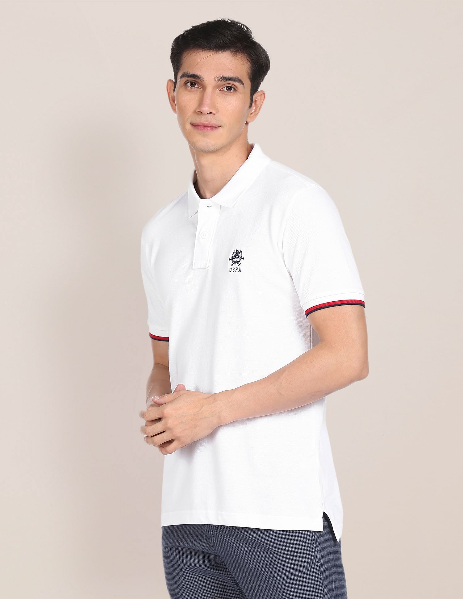 Pure Cotton Solid Polo Shirt White - U.S. POLO ASSN. | Large