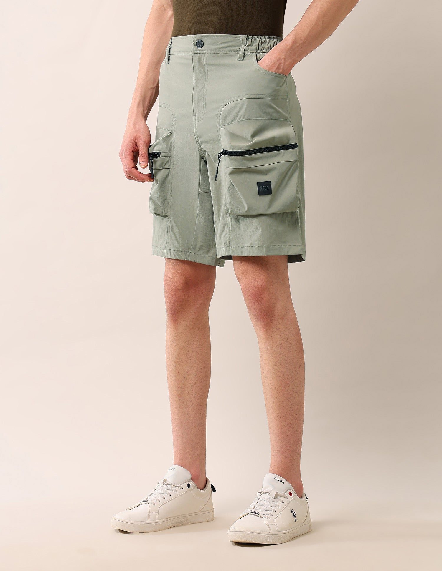 Regular Fit Solid Cargo Shorts Light Green - U.S. Polo Assn. India | Large