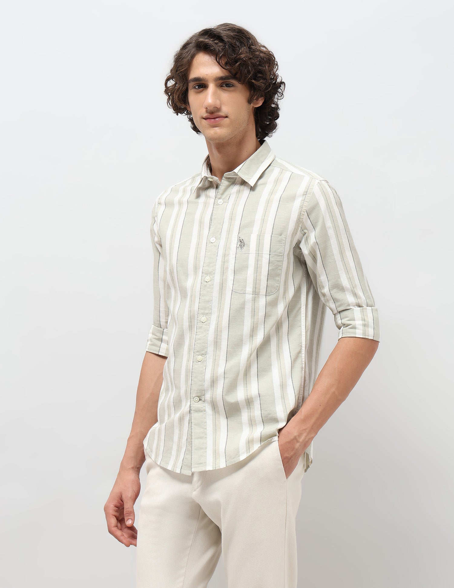 Pure Cotton Slim Fit Shirt Light Olive - U.S. POLO ASSN. | Large