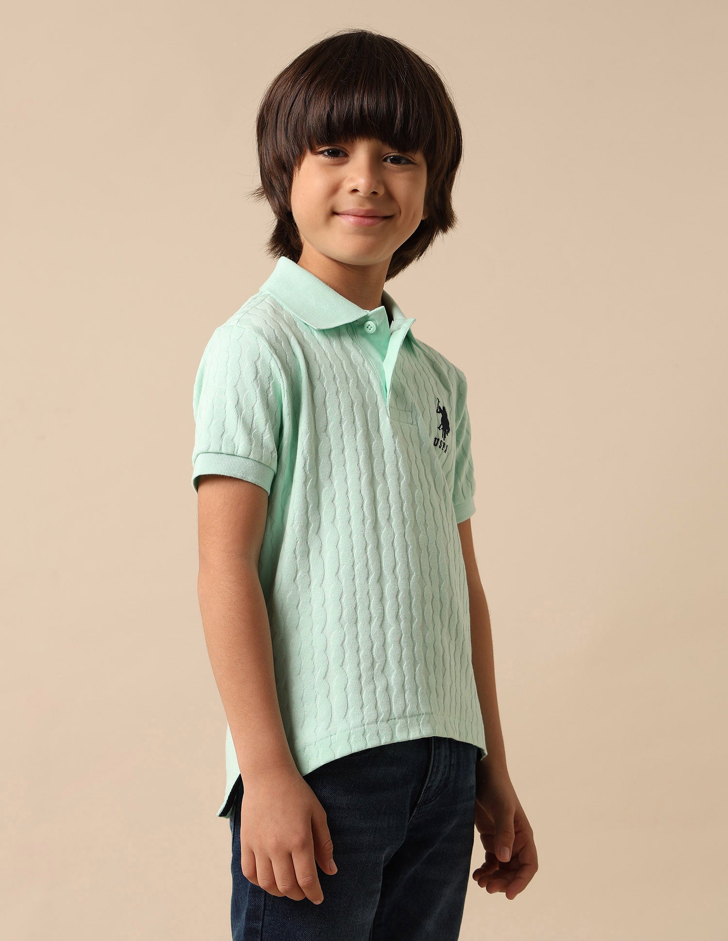 Boys Textured Pure Cotton Polo Shirt Light Green - U.S. POLO ASSN. | Large