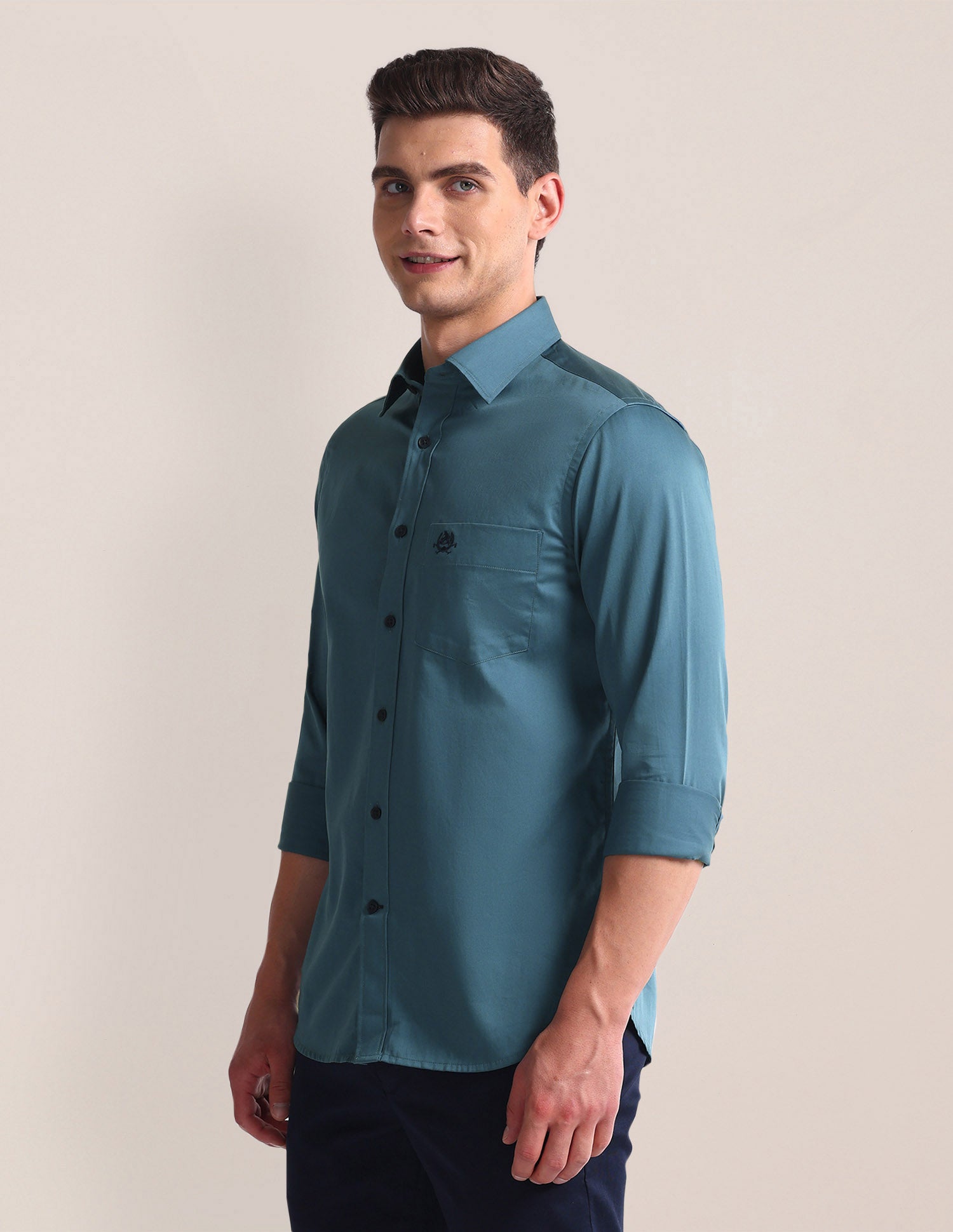 Regular Fit Solid Cotton Casual Shirt Teal - U.S. Polo Assn. India | Large
