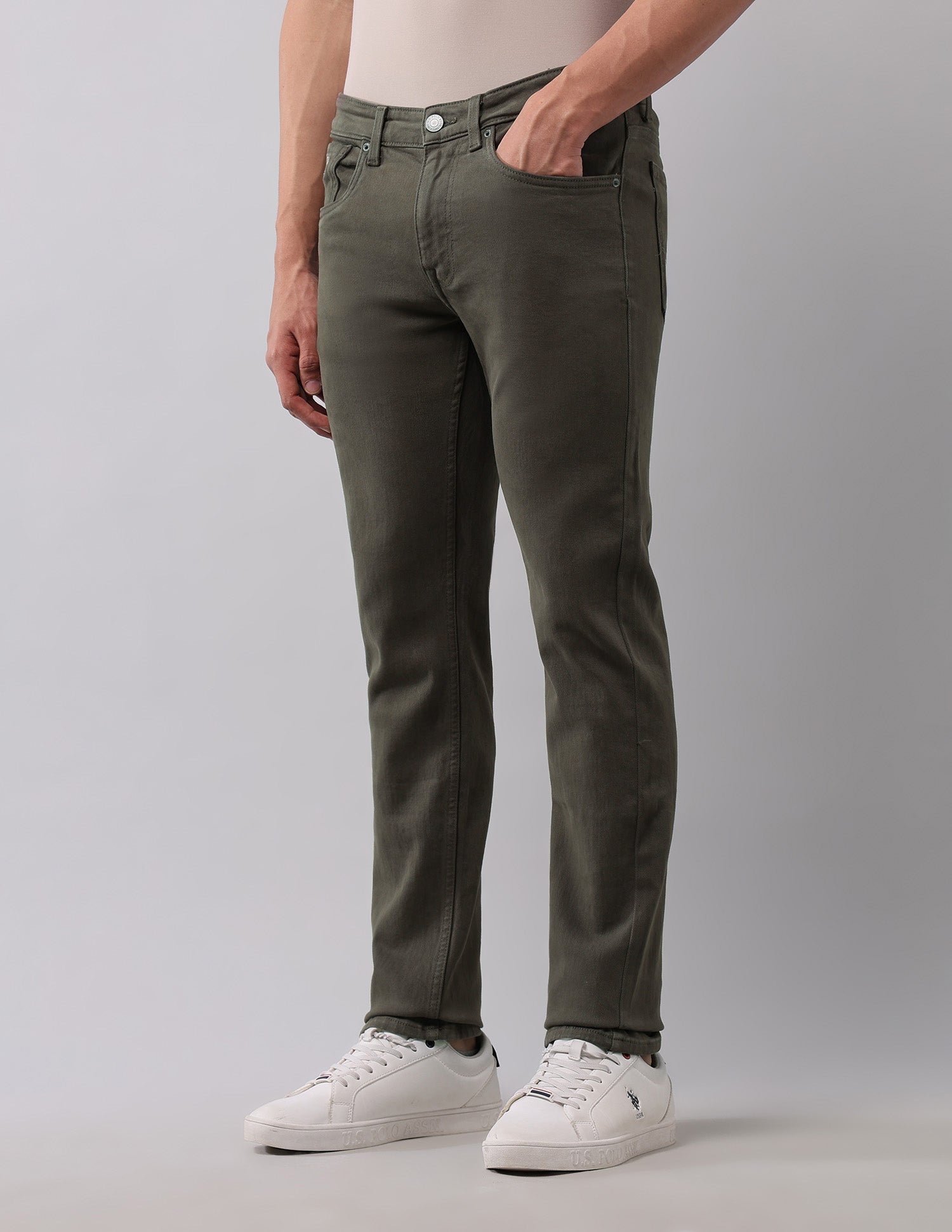 Regallo Skinny Fit Green Jeans Olive - U.S. Polo Assn. India | Large