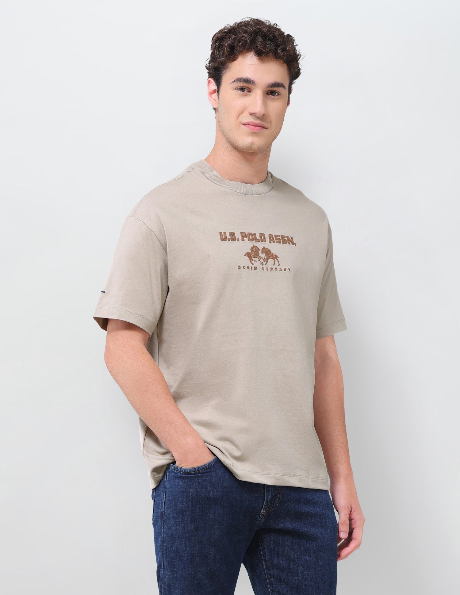 Brand Embroidered Slim Fit T-Shirt Beige - U.S. Polo Assn. India | Large
