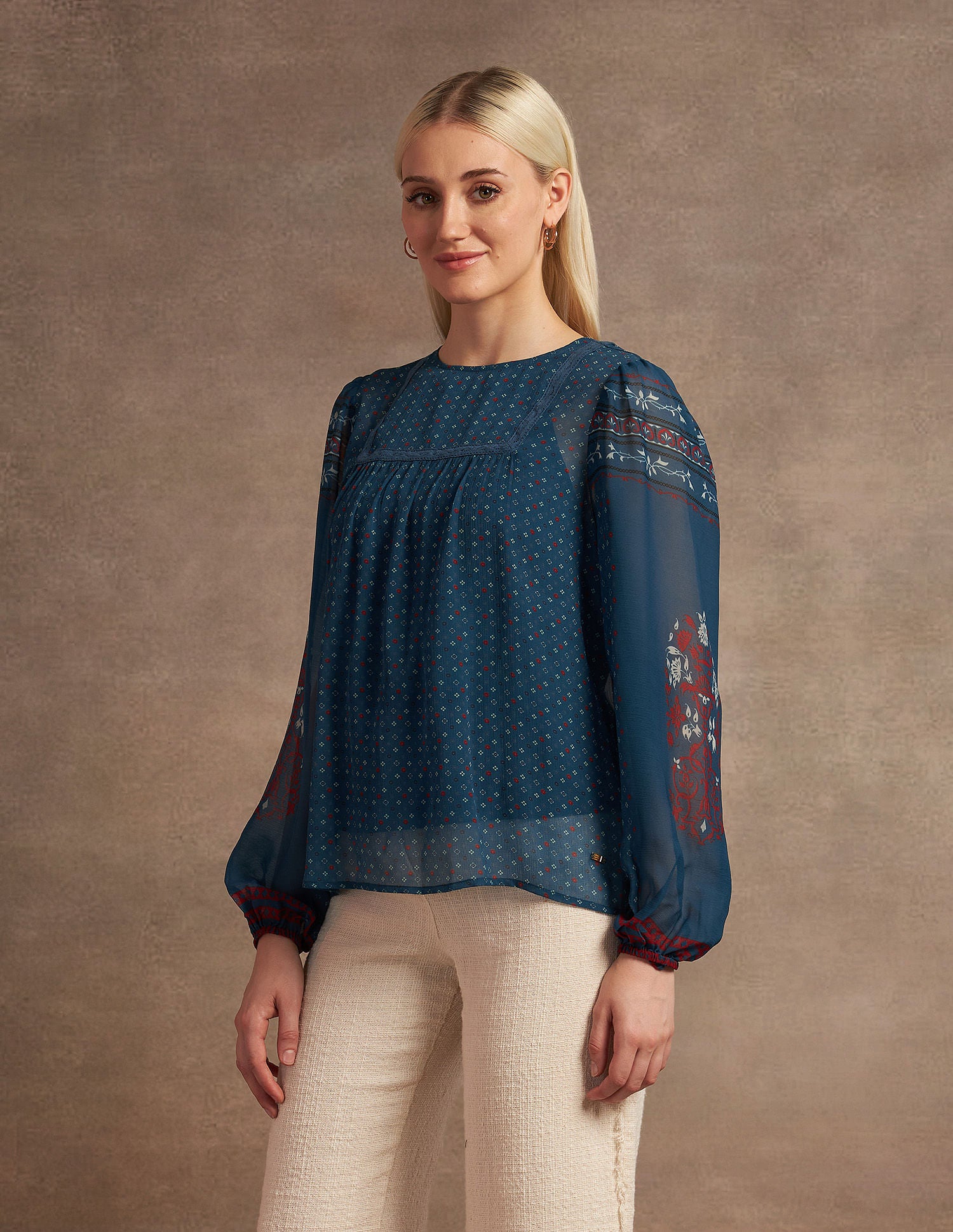 Boho Printed Crinkled Chiffon Top Multicolor - U.S. POLO ASSN. | Large