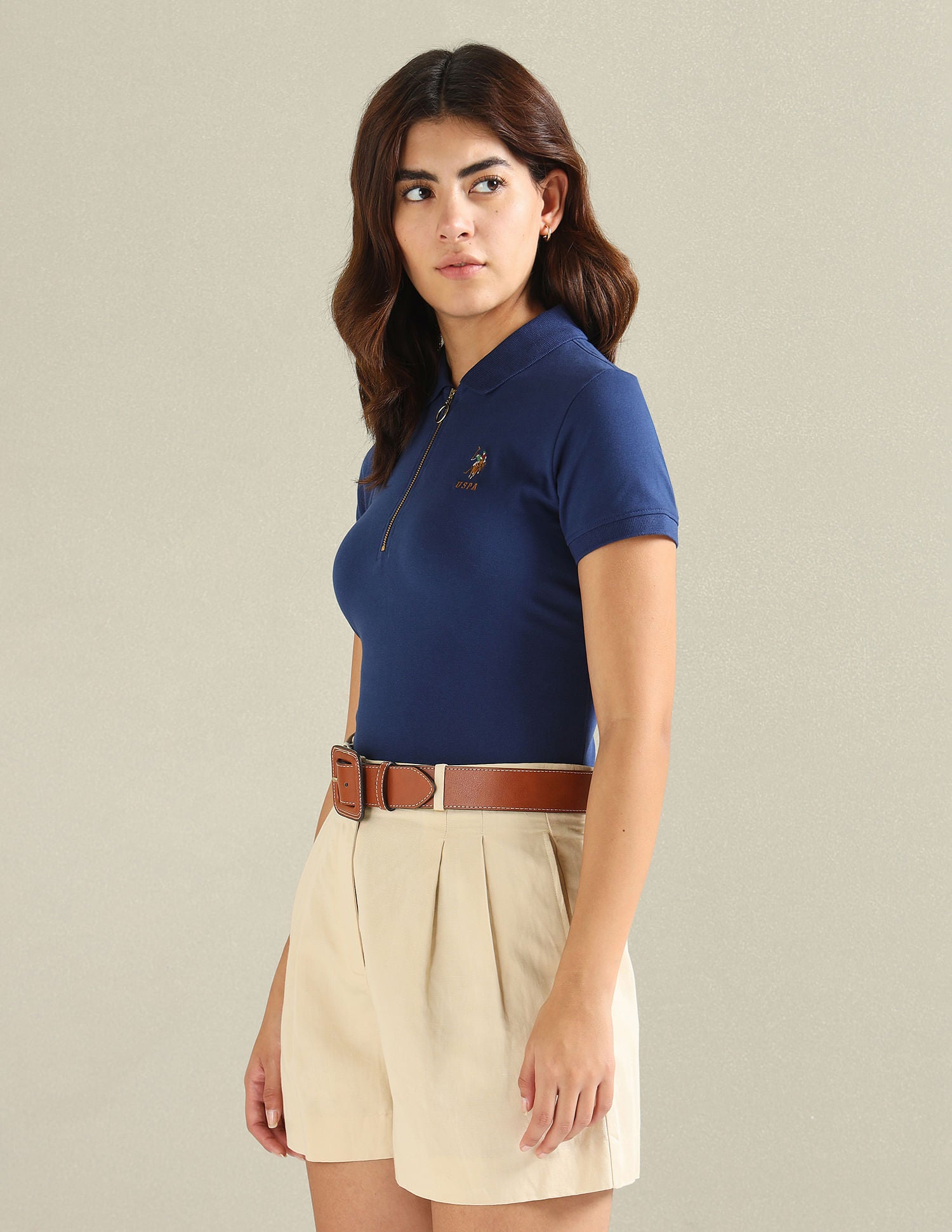 Pique Zipper Polo Shirt Navy - U.S. POLO ASSN. | Large