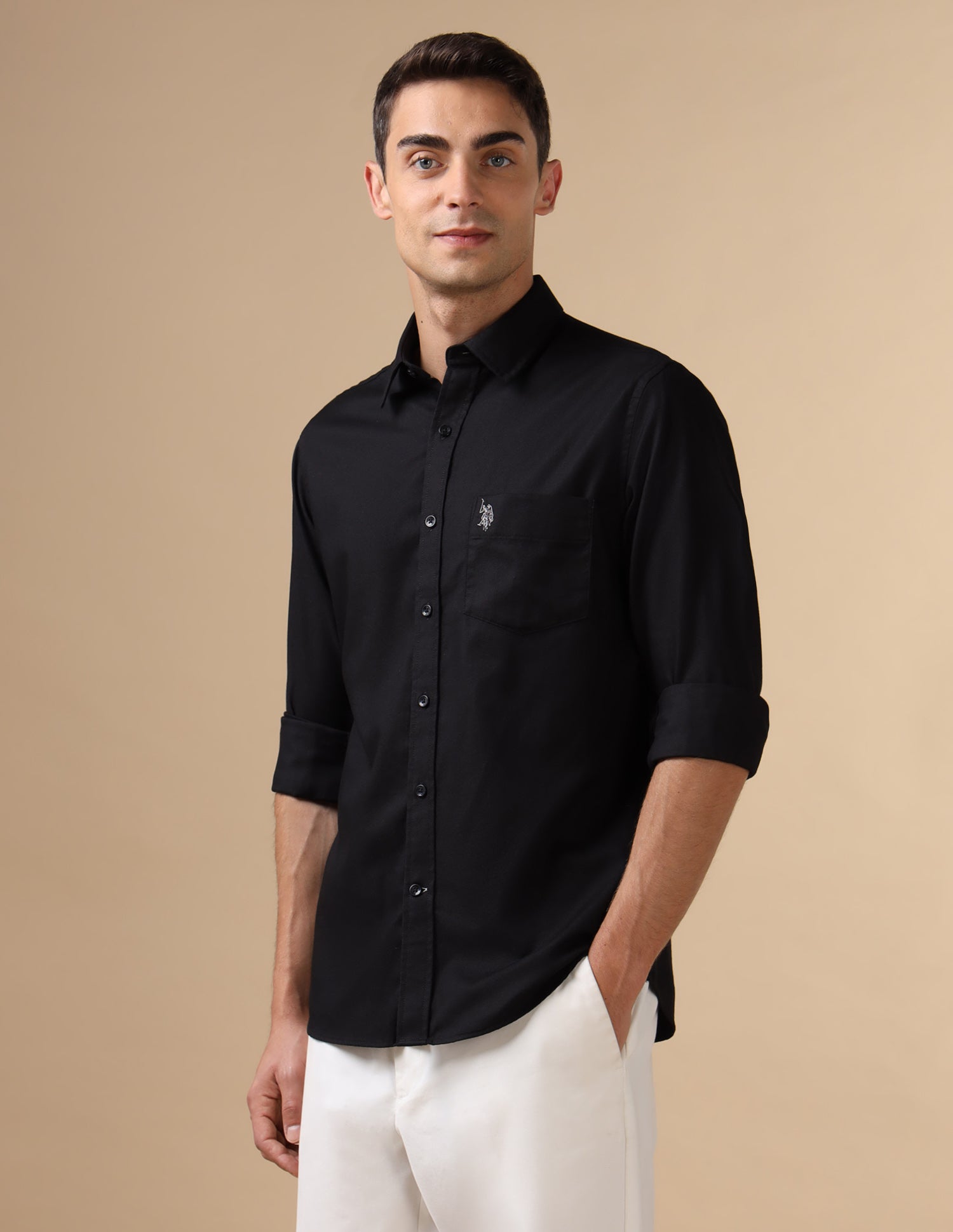 Dobby Pure Cotton Shirt Black - U.S. POLO ASSN. | Large