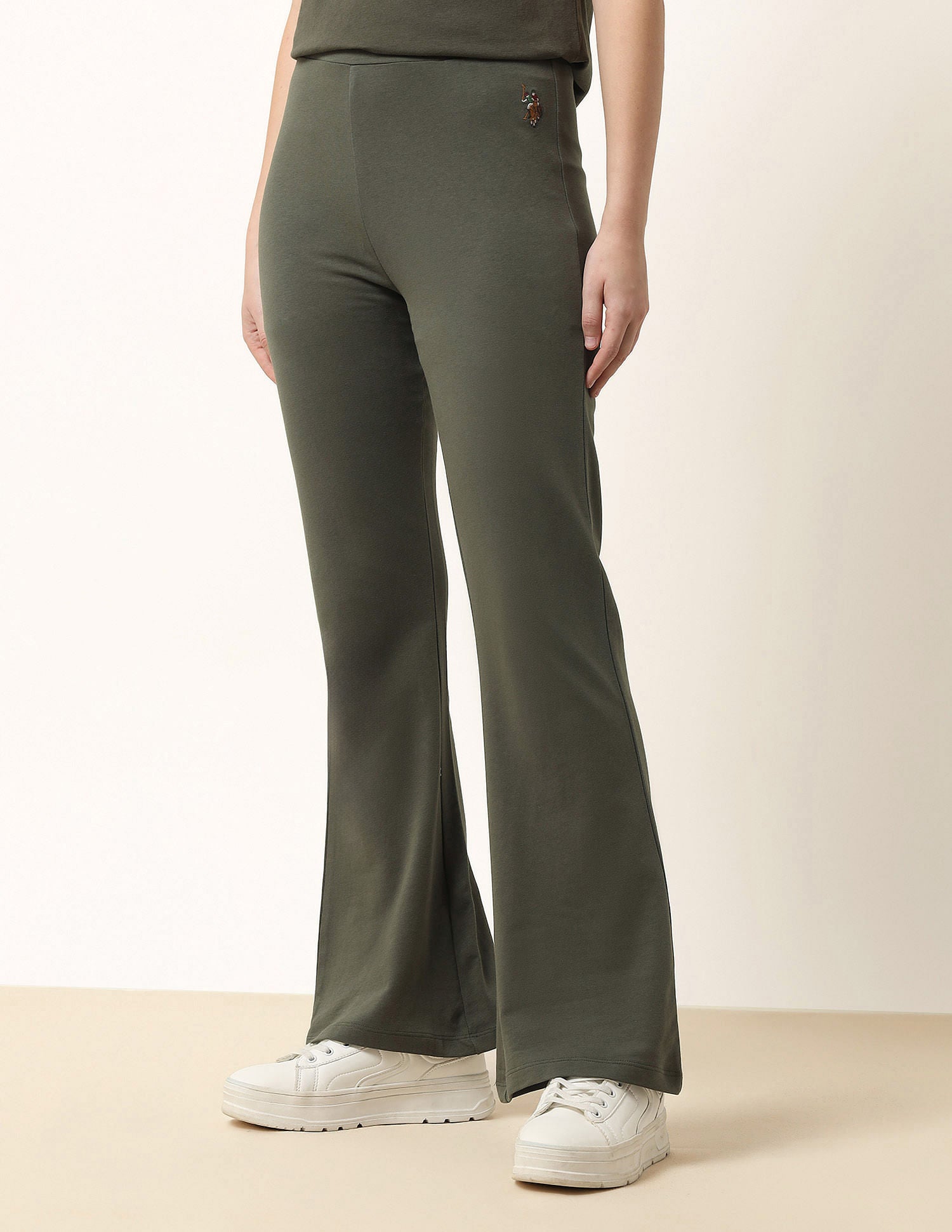 High-Rise Flared Fit Lounge Pants Olive - U.S. POLO ASSN. | Large