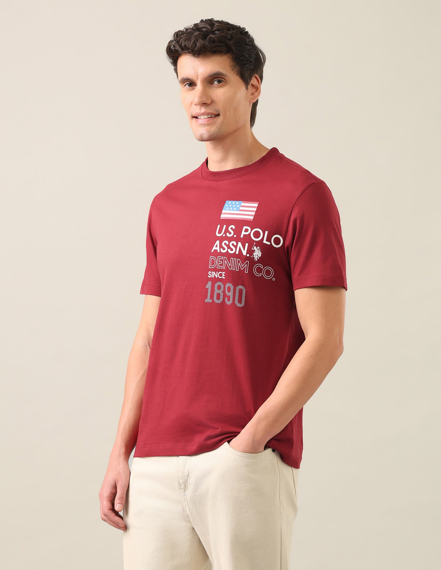 Typographic Brand Printed Regular Fit T-Shirt Red - U.S. Polo Assn. India | Large