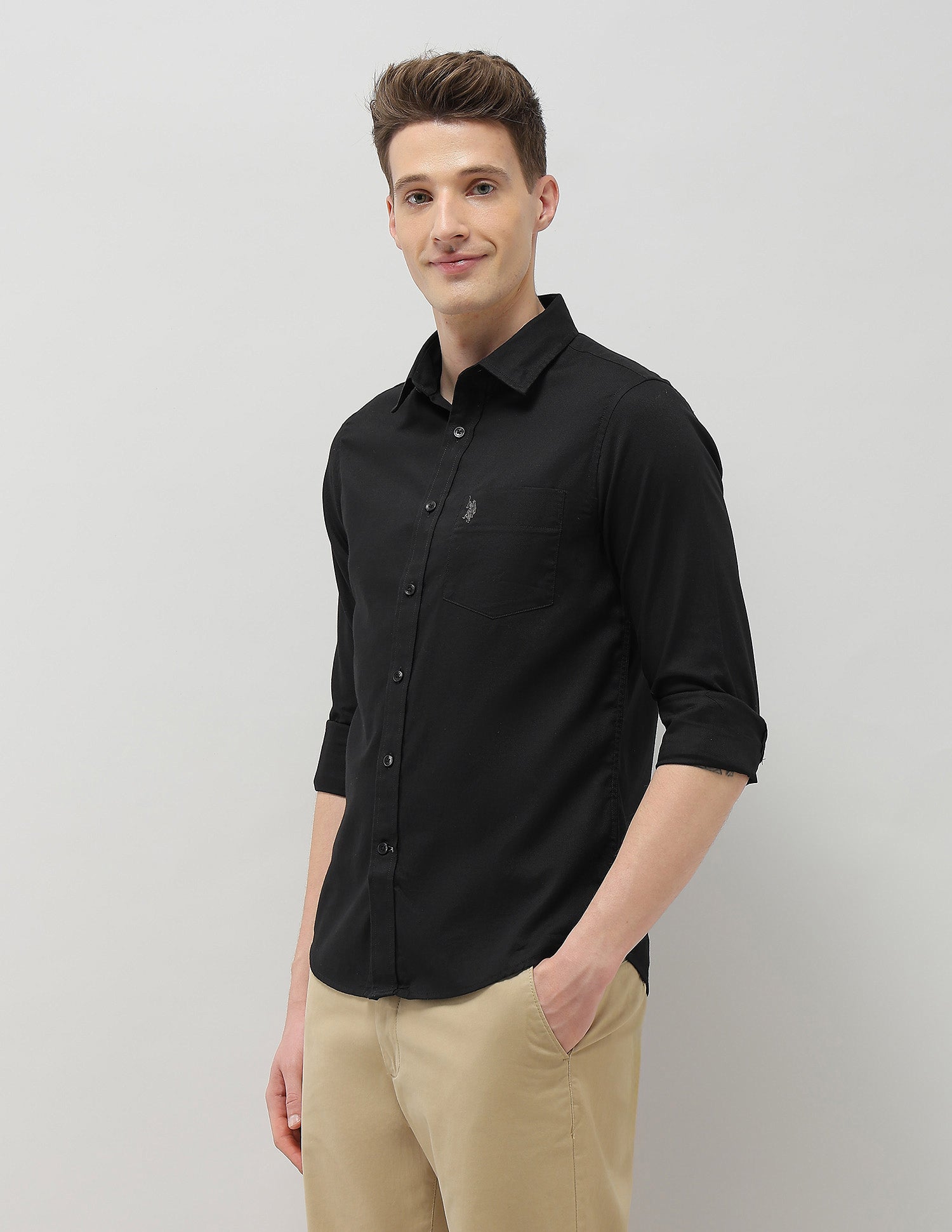 New Port Marina Dobby Shirt Black - U.S. Polo Assn. India | Large