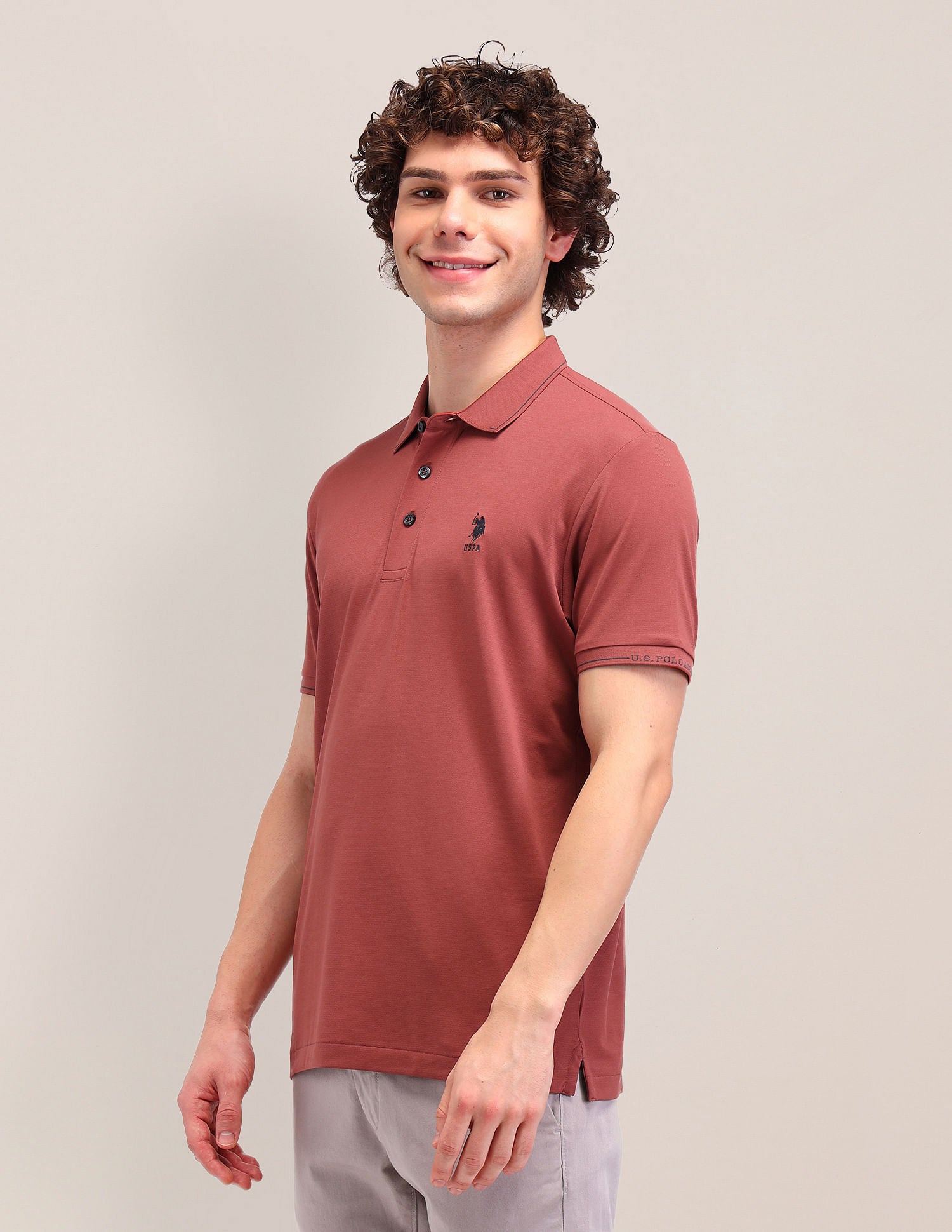 Solid Slim Fit Polo Shirt Rust Red - U.S. Polo Assn. India | Large