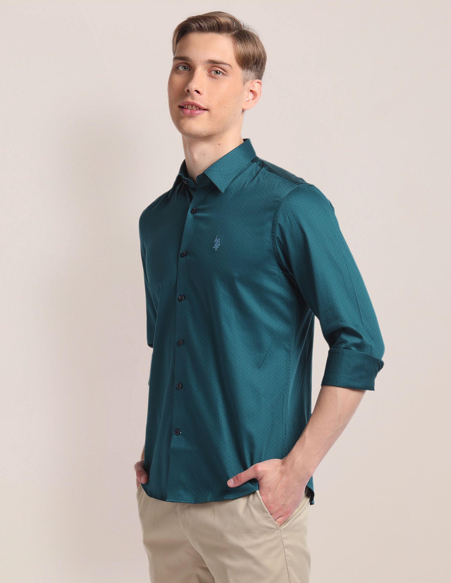 Self Design Premium Shirt Teal - U.S. Polo Assn. India | Large