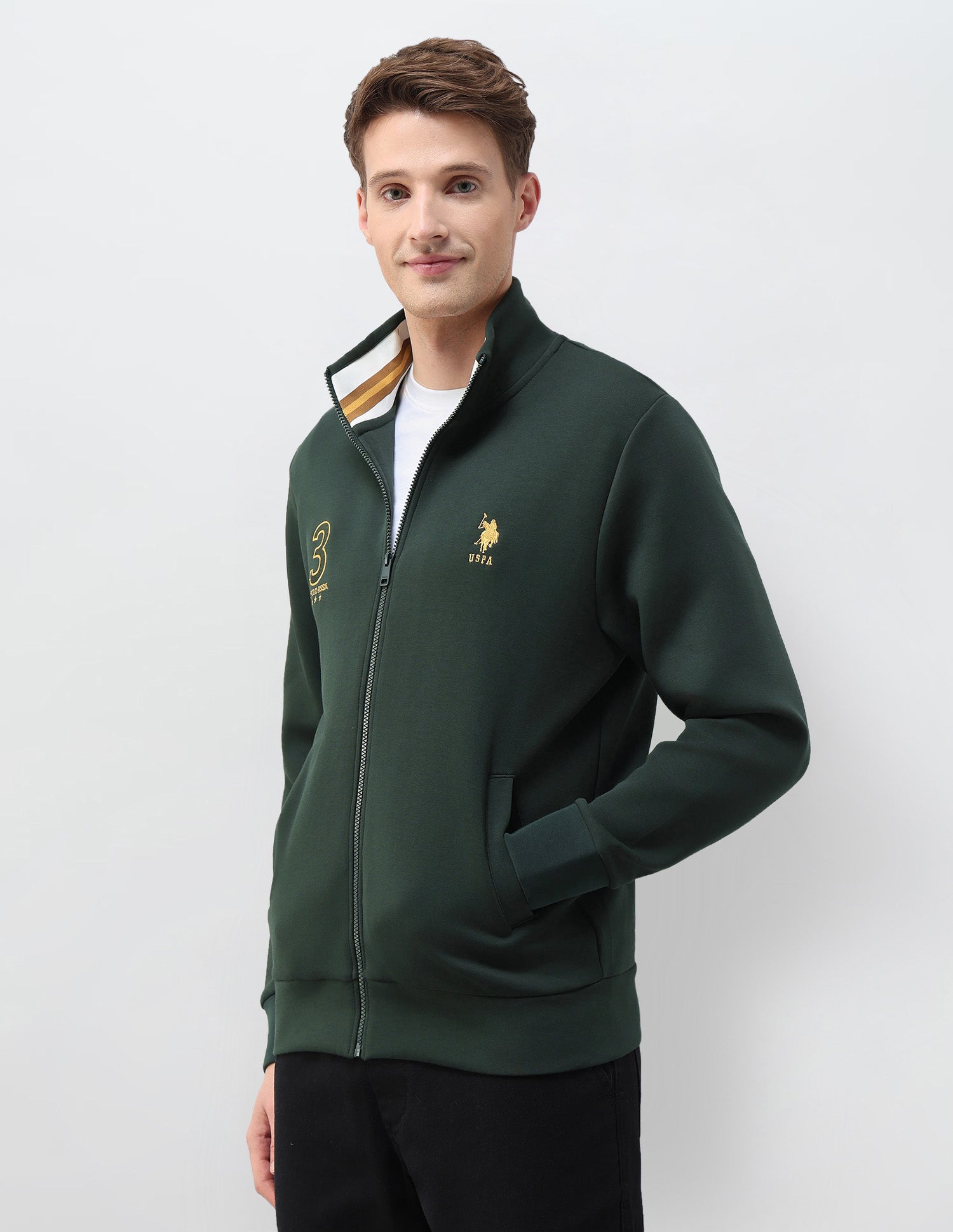 Numeric Brand Embroidered Zipper Sweatshirt Dark Green - U.S. POLO ASSN. | Large
