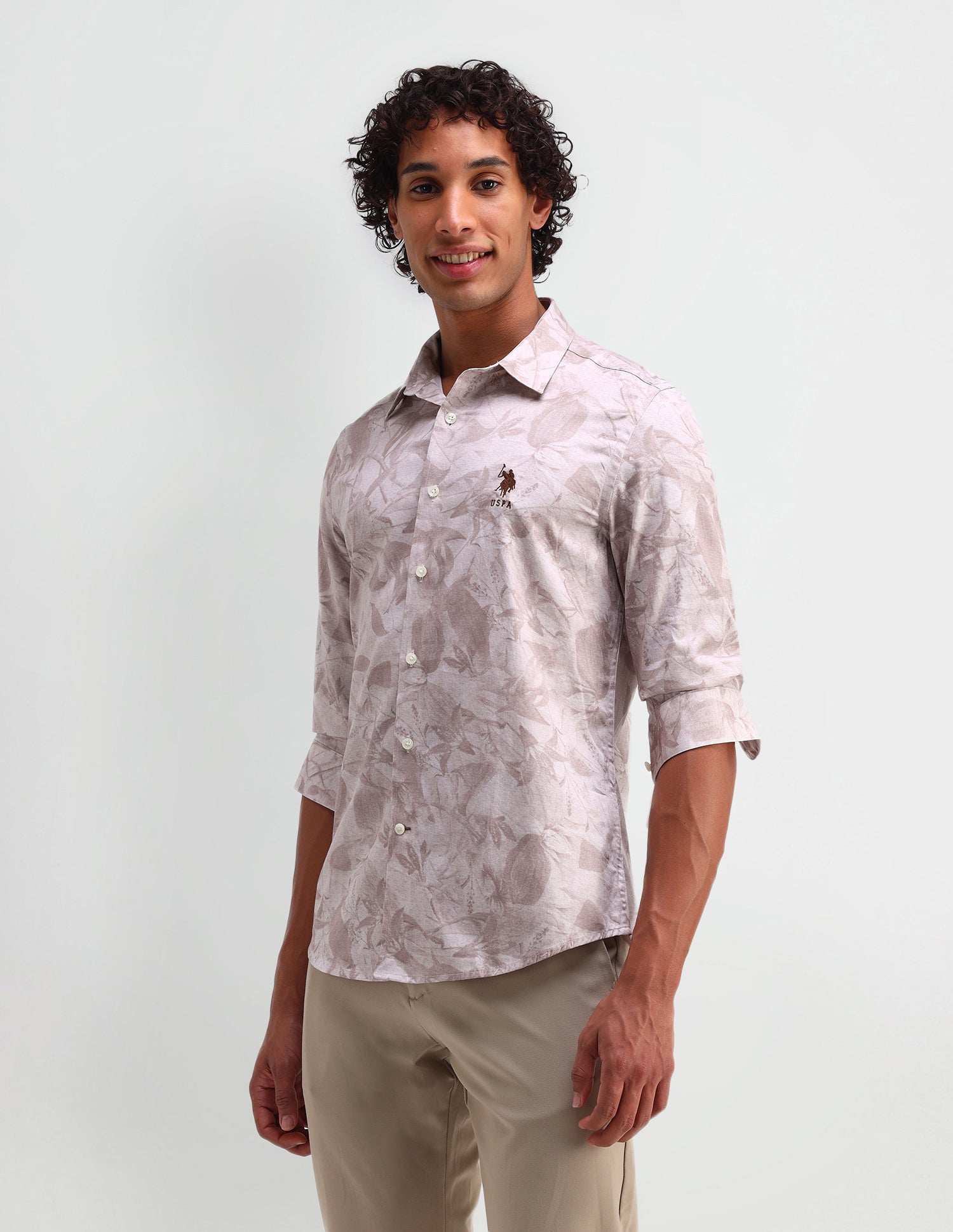 Abstract Pattern Satin Shirt Light Pink - U.S. Polo Assn. India | Large