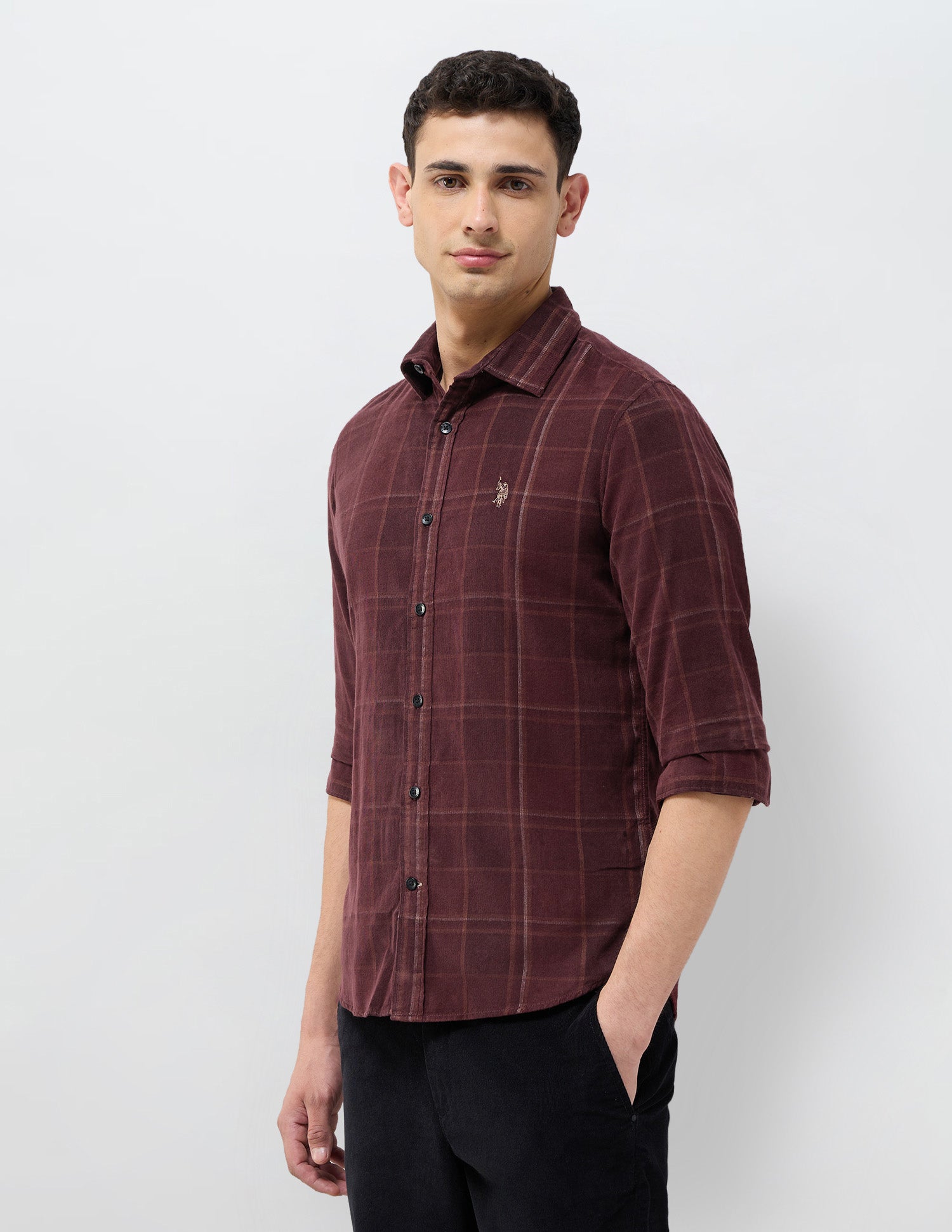 Corduroy Grid Tattersall Checked Shirt Choco - U.S. POLO ASSN. | Large