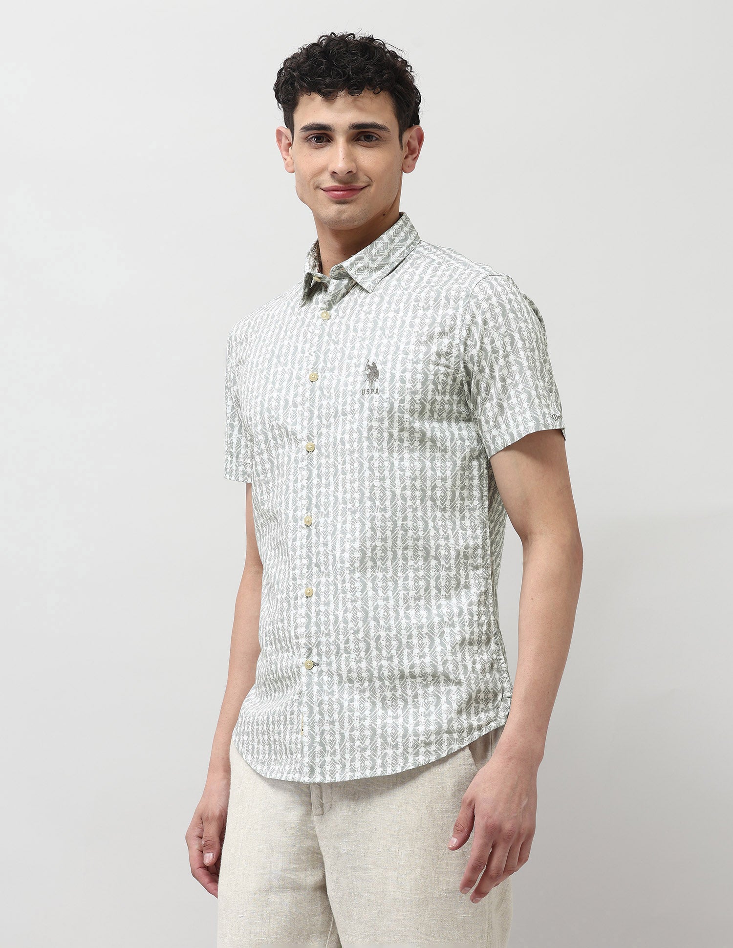 Pure Cotton All Over Printed Shirt Green - U.S. POLO ASSN. | Large