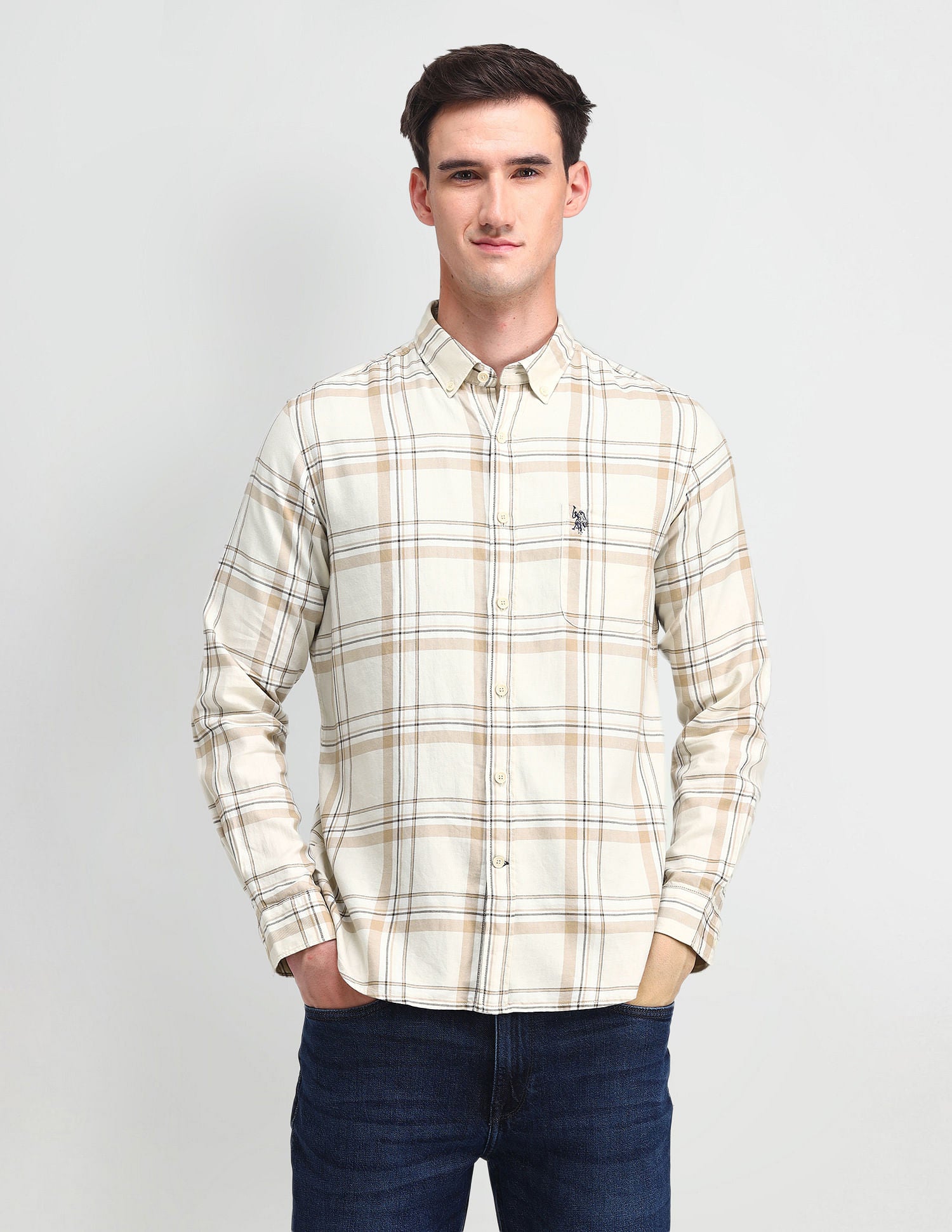 Tartan Check Pure Cotton Shirt Ecru - U.S. Polo Assn. India | Large