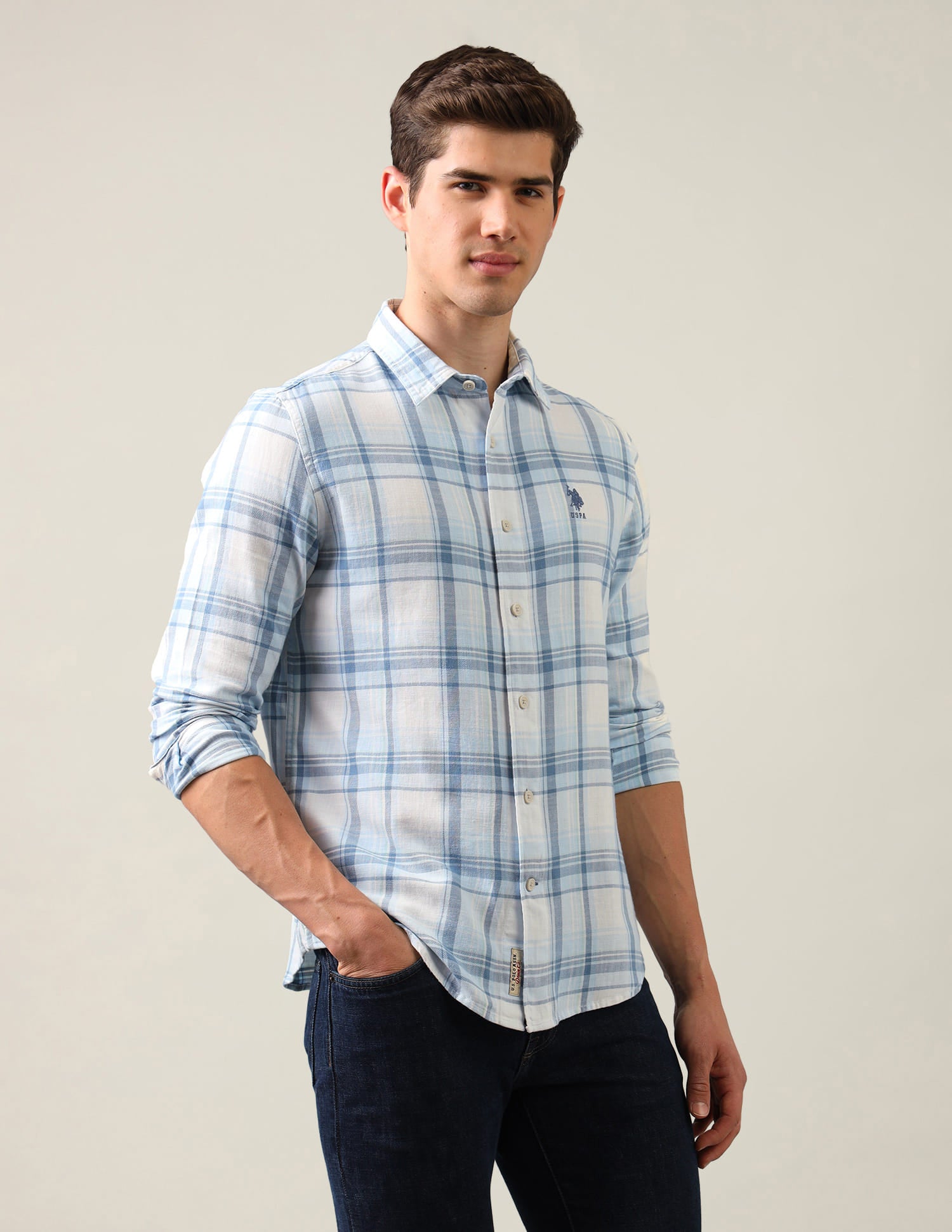 Tartan Checked Twill Shirt Blue - U.S. Polo Assn. India | Large