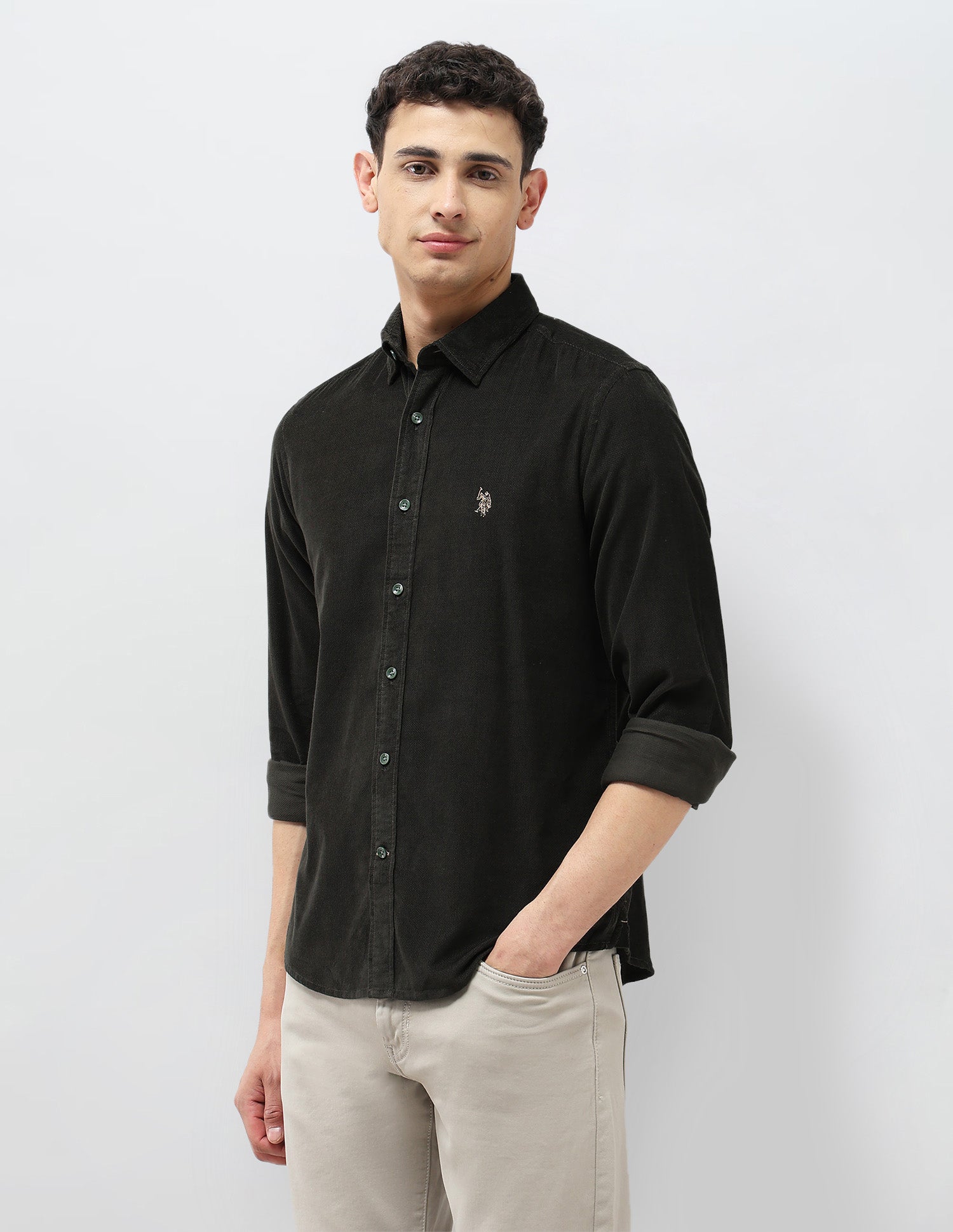 Corduroy Regular Fit Shirt Olive - U.S. POLO ASSN. | Large