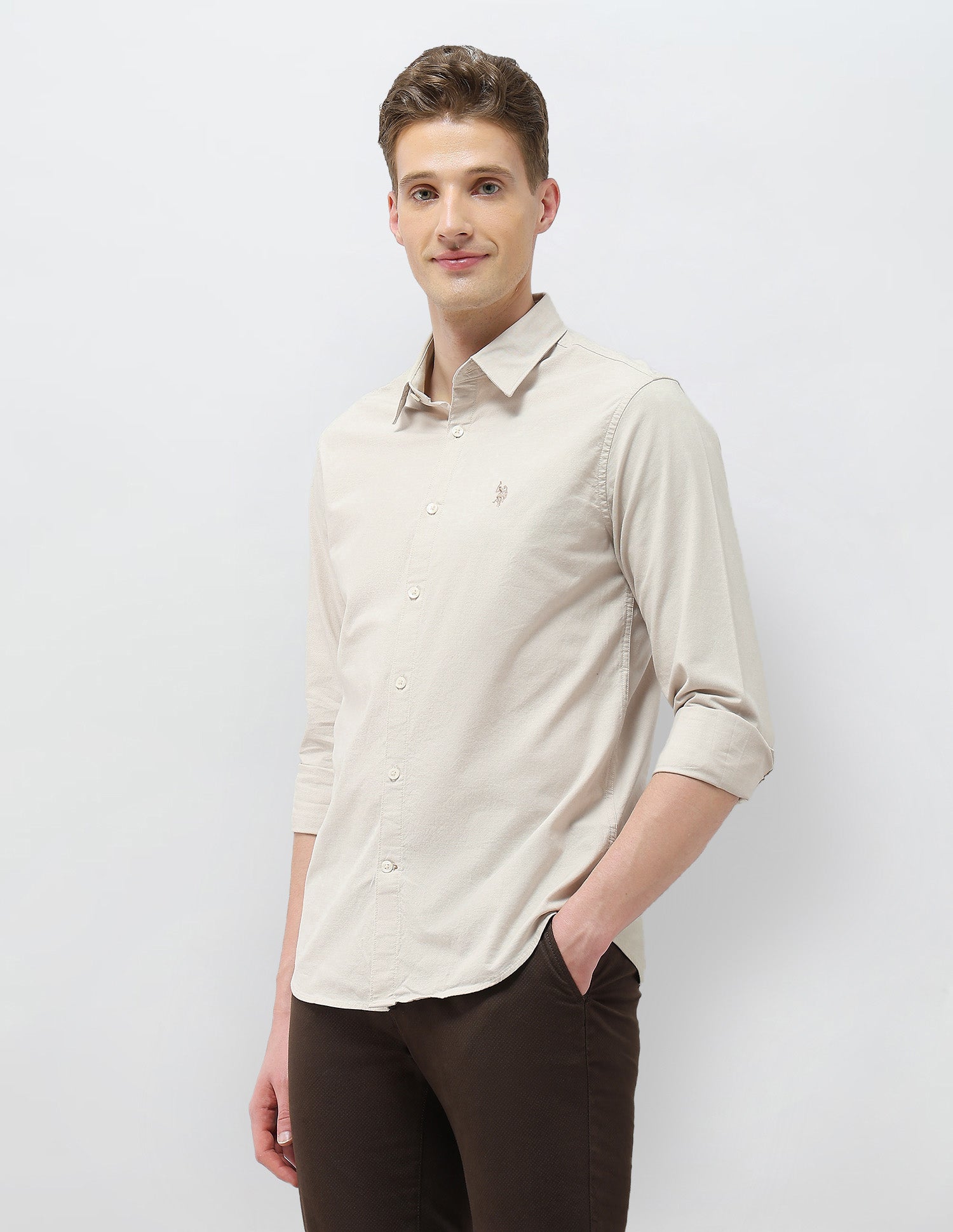 Tailored Fit Oxford Shirt Beige - U.S. Polo Assn. India | Large