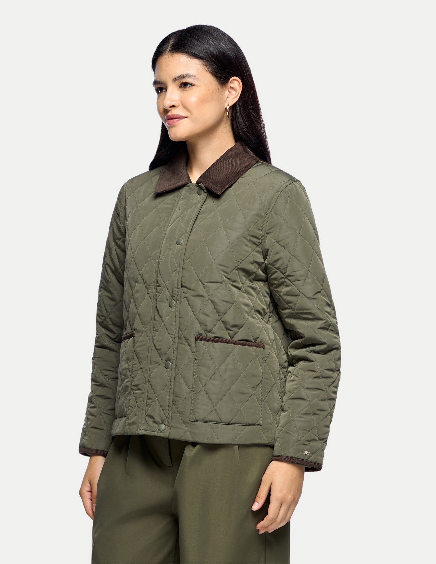 Contrast Corduroy Puffer Jacket Olive - U.S. Polo Assn. India | Large