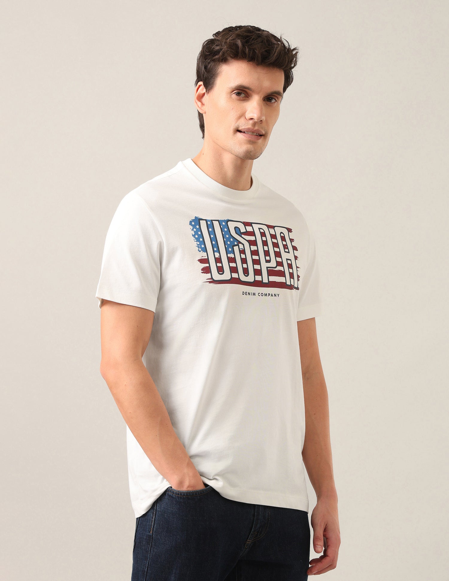 Graphic Brand Printed Regular Fit T-Shirt Ivory - U.S. Polo Assn. India | Large