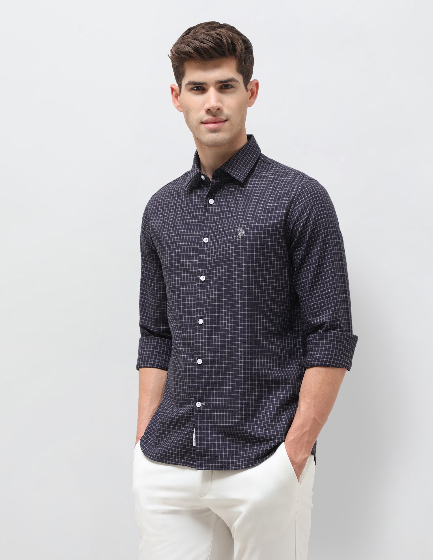 Twill Self Design Graph Checked Shirt Purple - U.S. Polo Assn. India | Large