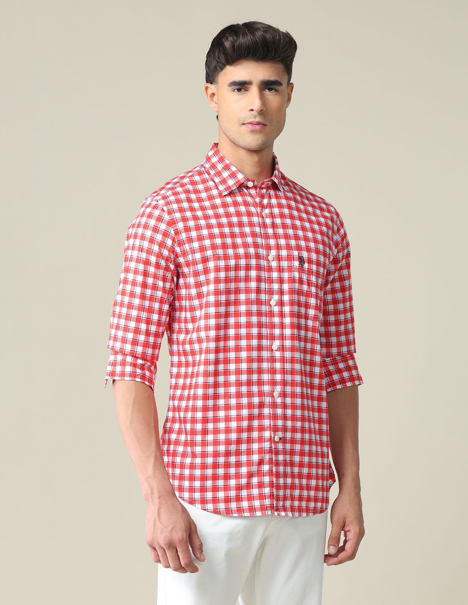 Plaid Tailored Fit Shirt Red - U.S. POLO ASSN. | Large