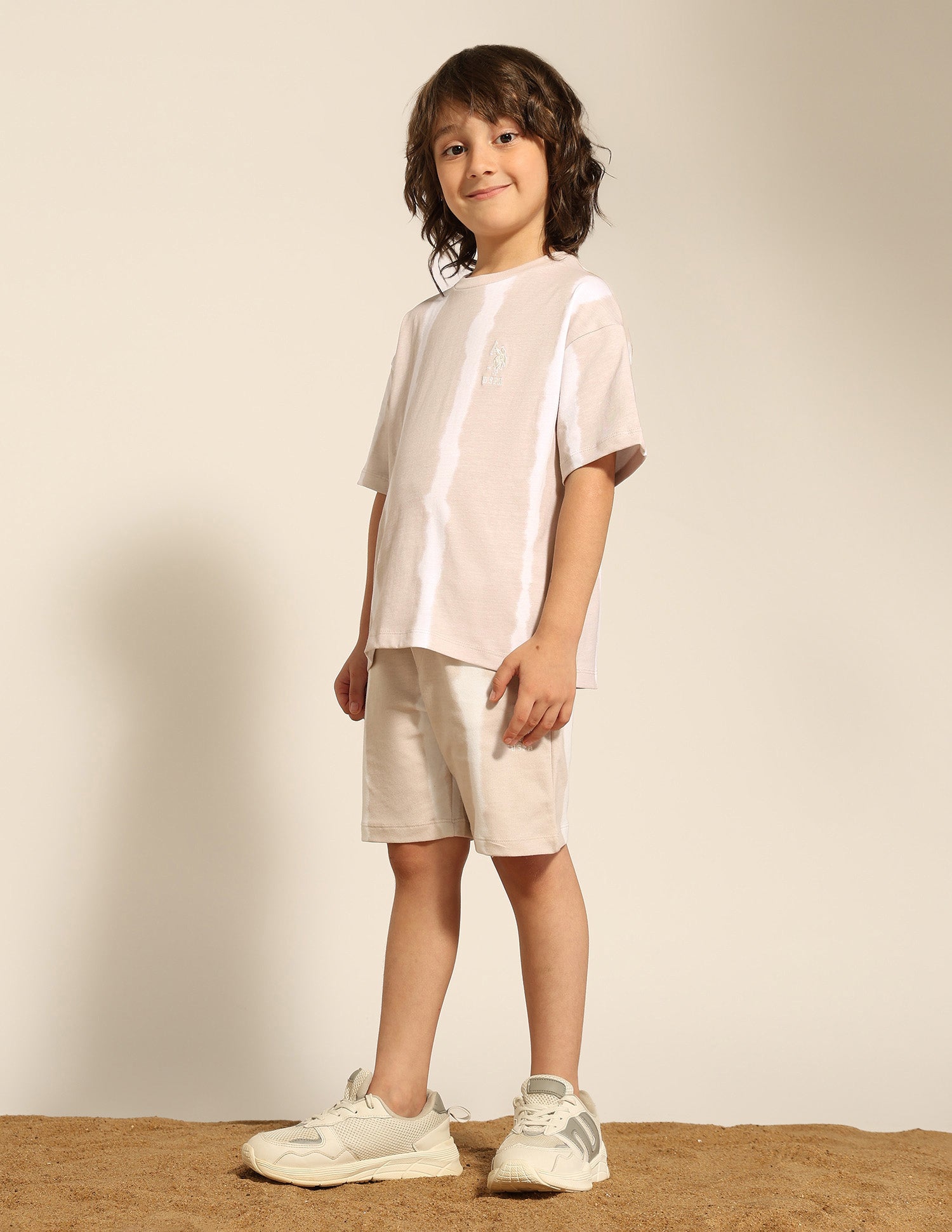 Boys All Over Printed Relaxed Fit T-Shirt Beige - U.S. POLO ASSN. | Large