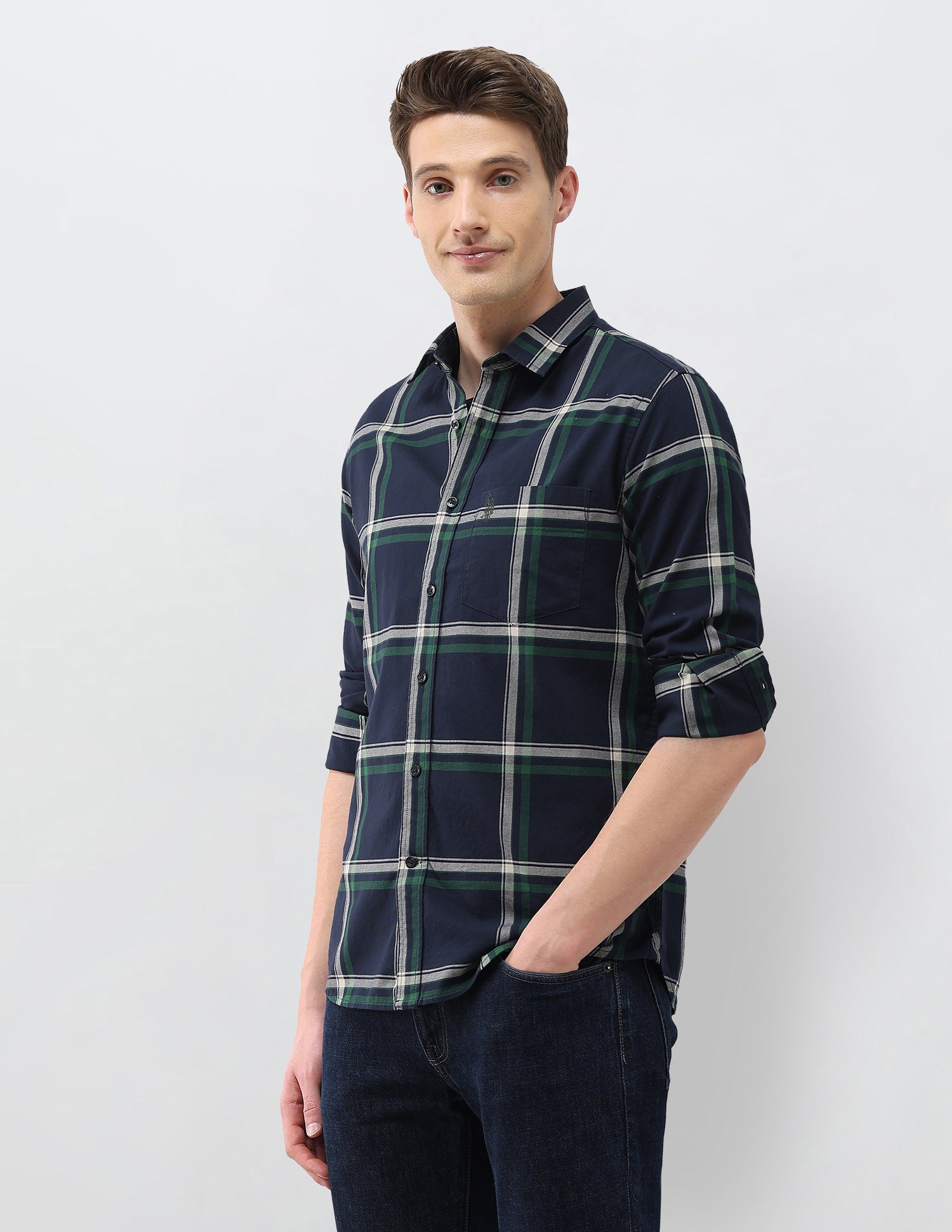 Grid Tattersall Checked Regular Fit Shirt Navy - U.S. Polo Assn. India | Large