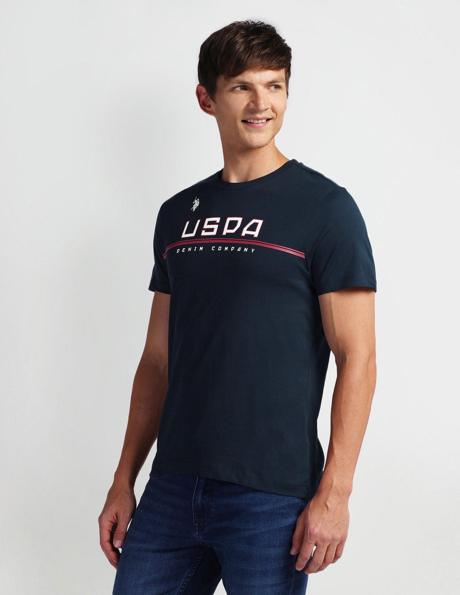 Brand Print Muscle Fit T-Shirt Navy - U.S. Polo Assn. India | Large