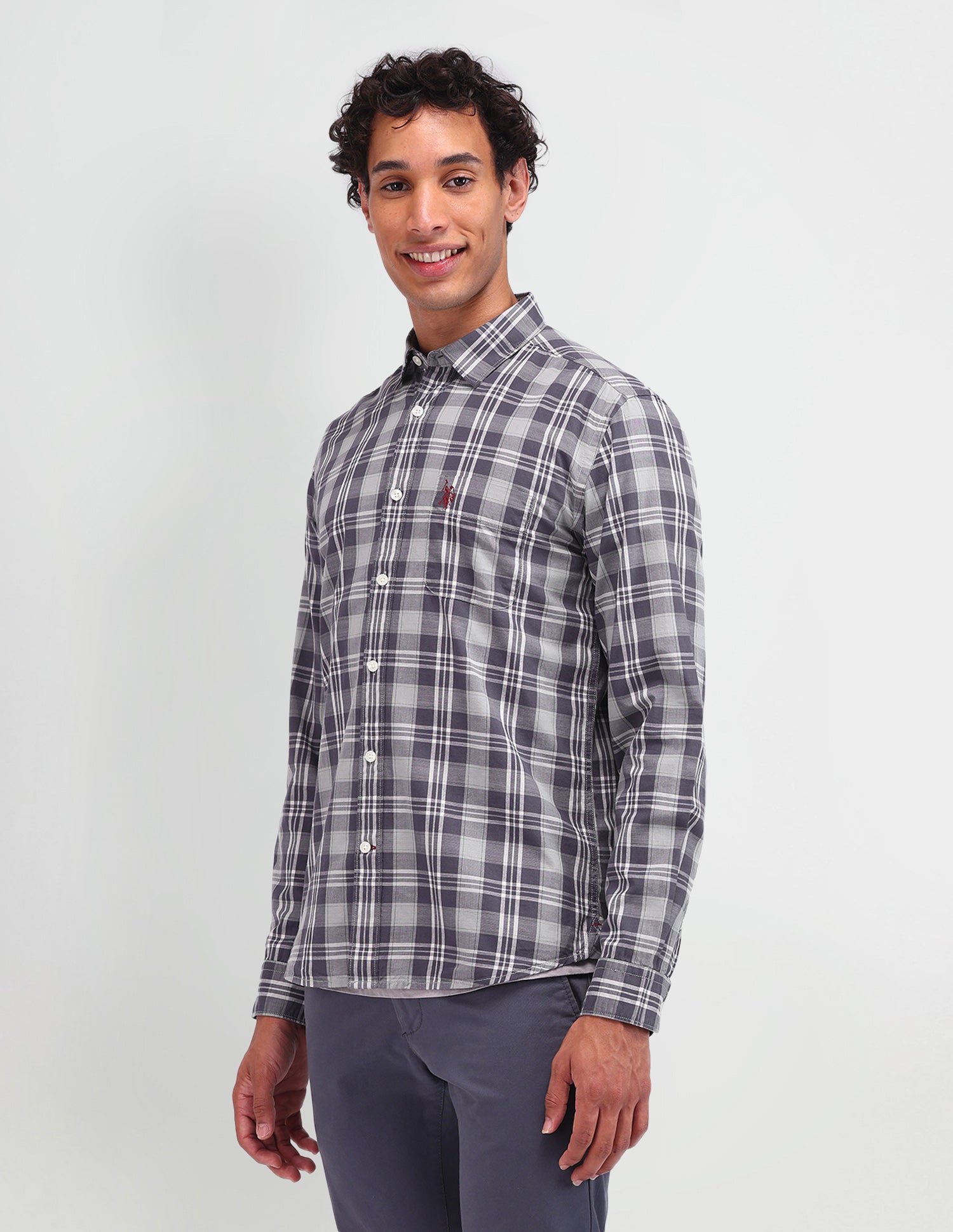 Dupplin Checked Poplin Shirt Navy - U.S. Polo Assn. India | Large