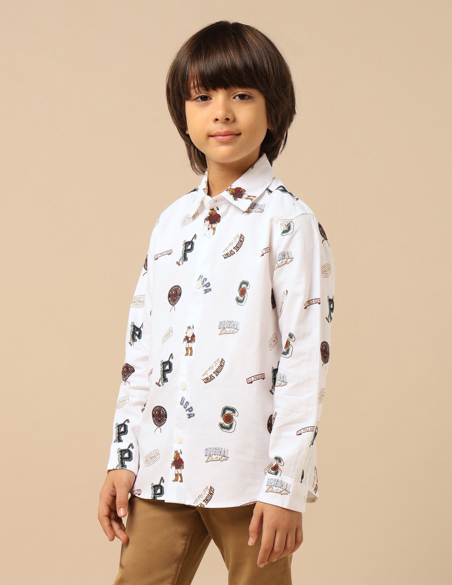 Boys Brand Printed Oxford Shirt White - U.S. POLO ASSN. | Large