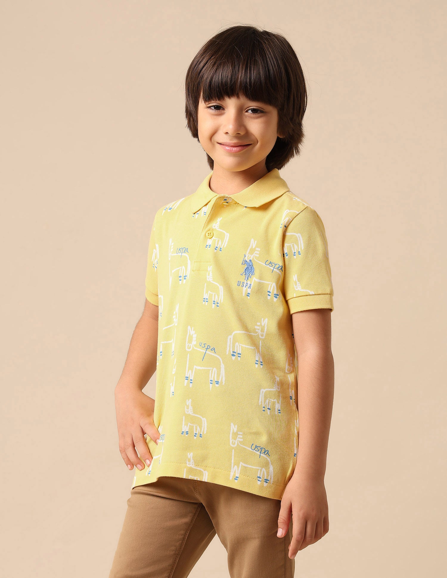 Boys All Over Printed Regular Fit Polo Shirt Yellow - U.S. POLO ASSN. | Large
