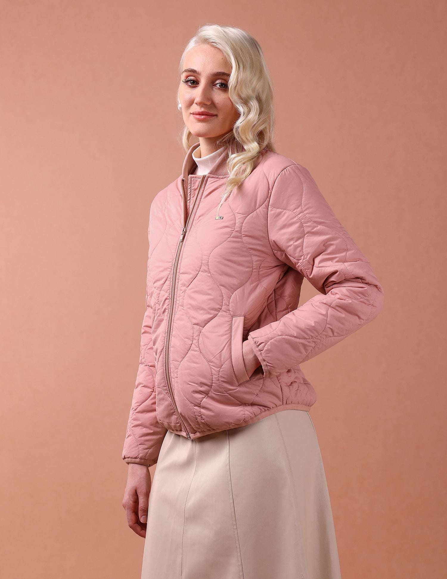 Stand Collar Quilted Jacket Peach - U.S. Polo Assn. India | Large