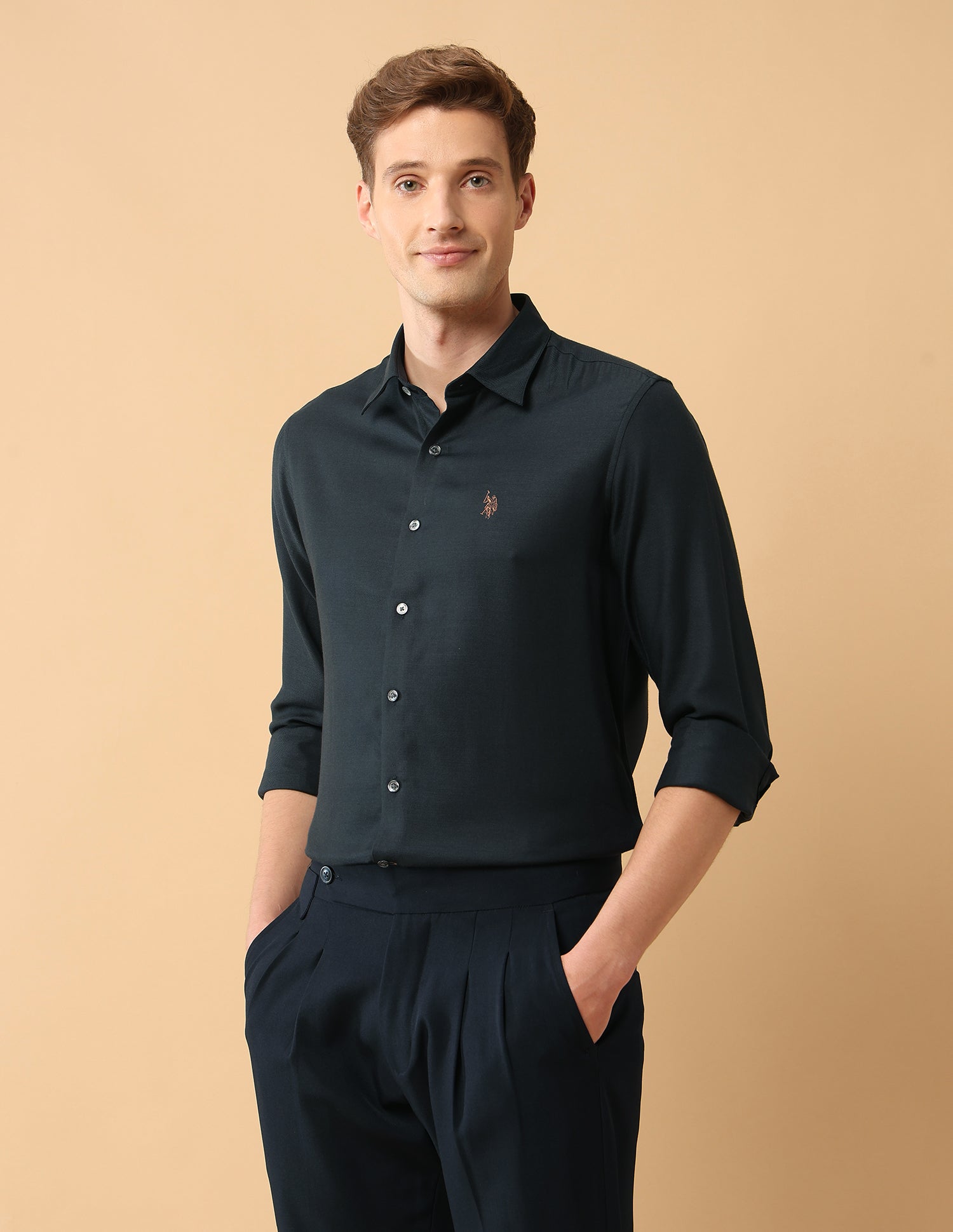 Pacho X Twill Tailored Fit Shirt Navy - U.S. Polo Assn. India | Large