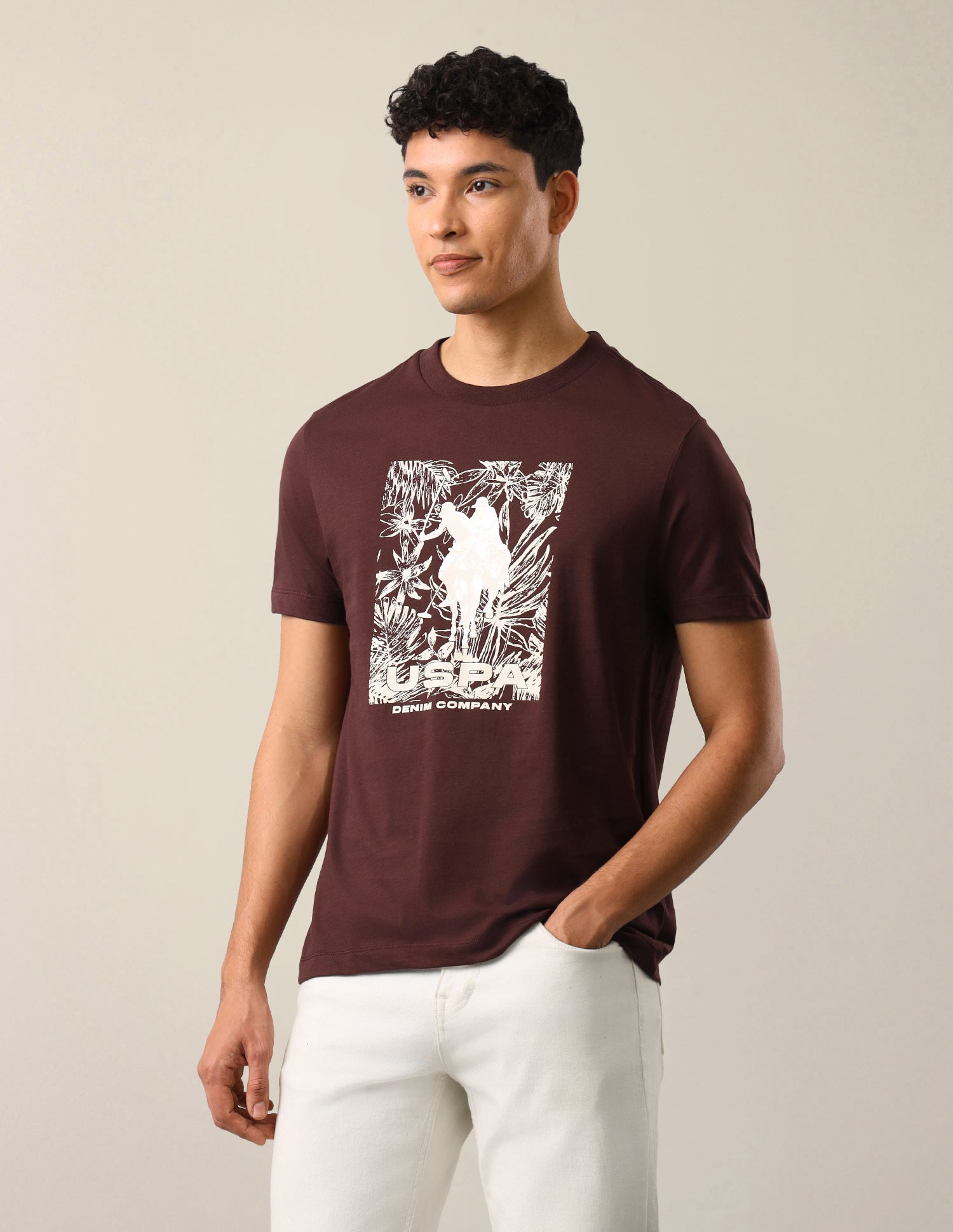 Graphic Brand Printed Regular Fit T-Shirt Maroon - U.S. Polo Assn. India | Large
